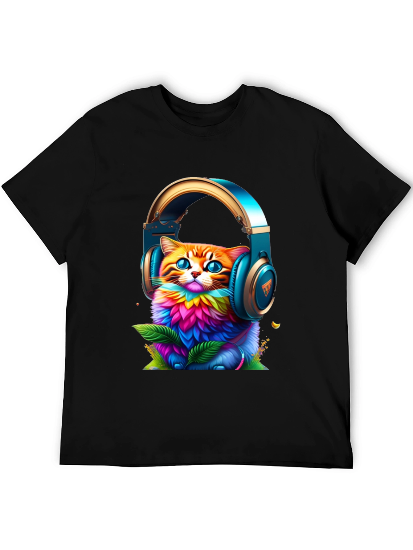 Vibrant Cat in Headphones Graphic Tee