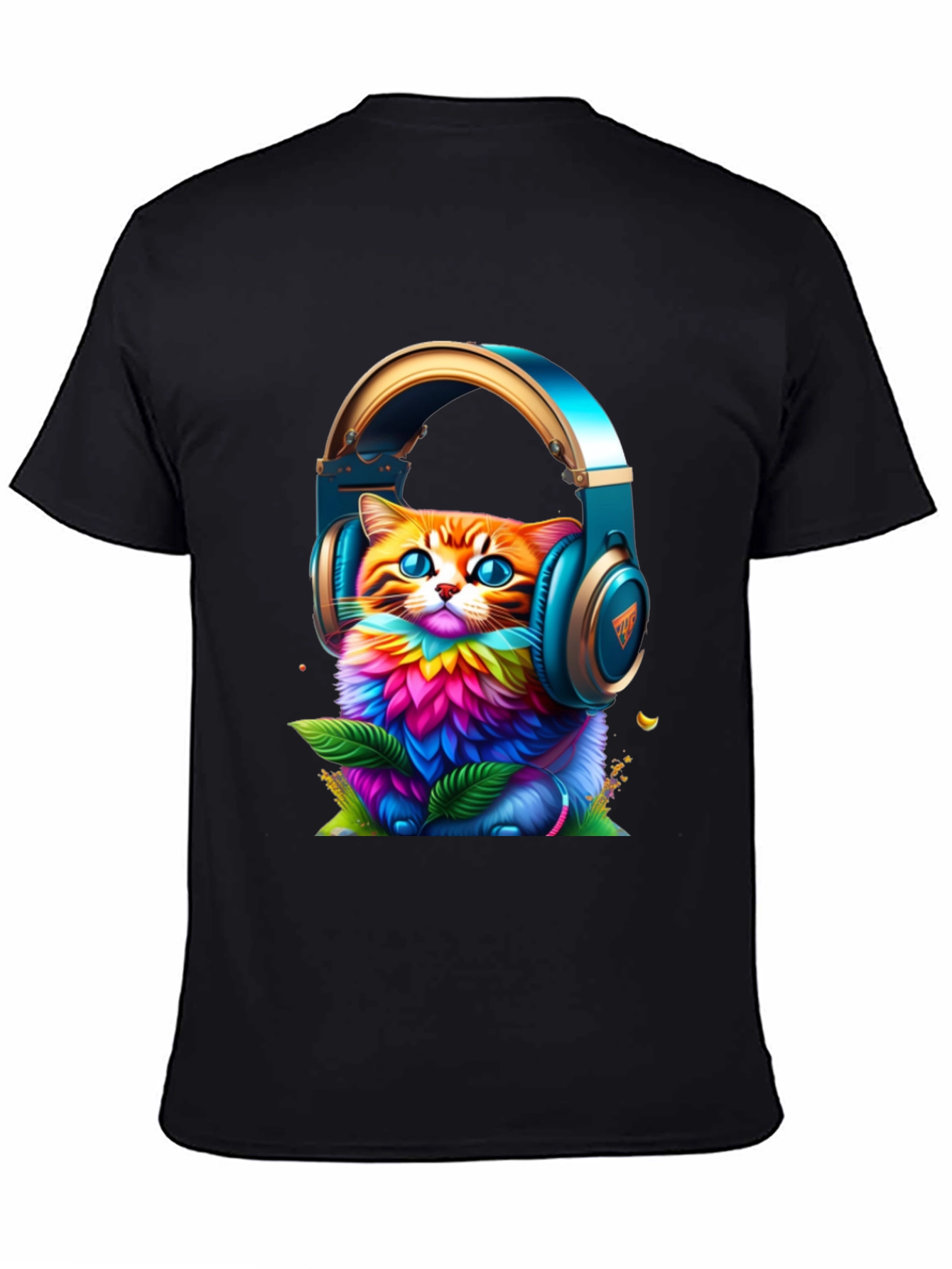 Vibrant Cat in Headphones Graphic Tee