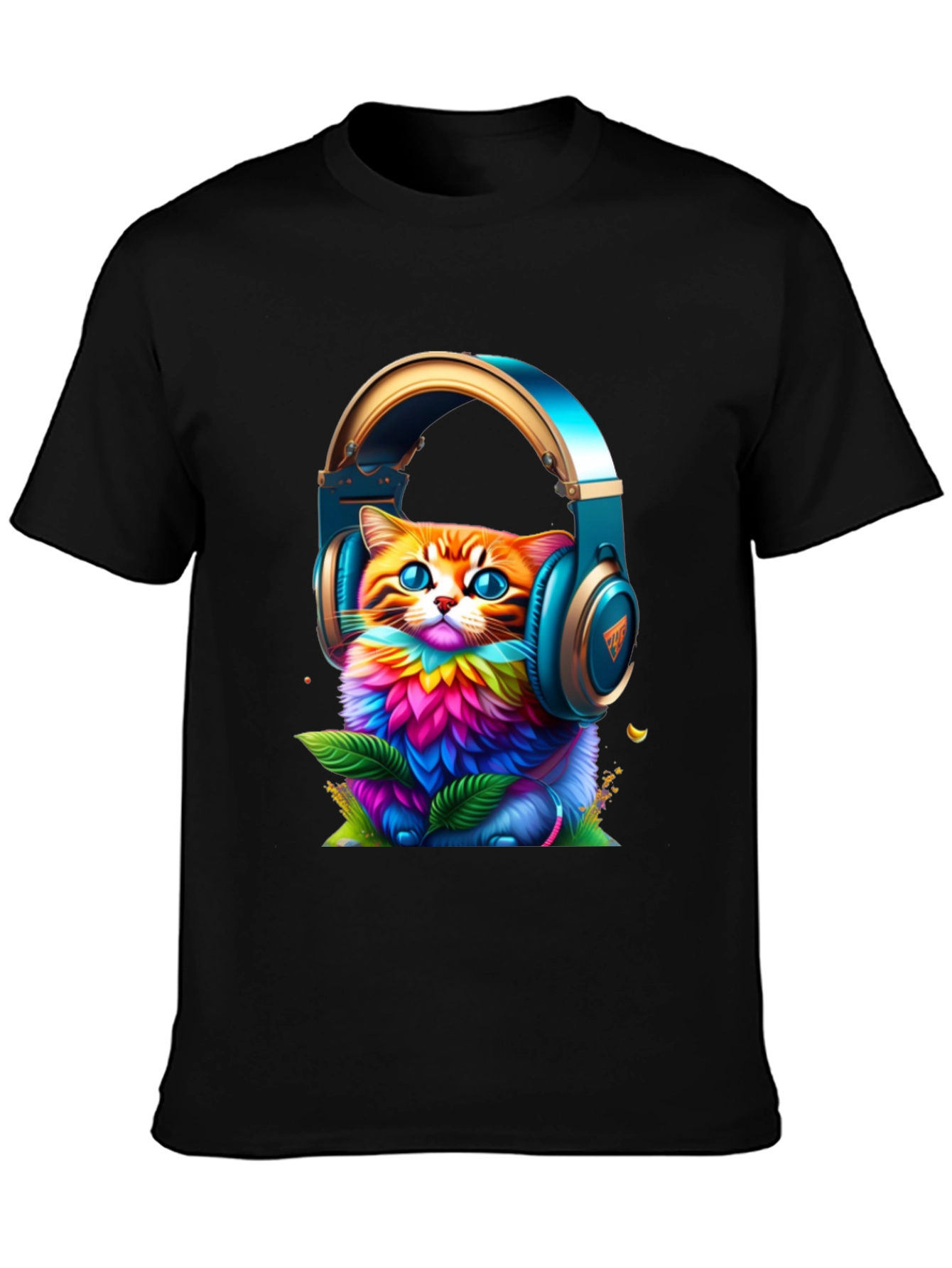 Vibrant Cat in Headphones Graphic Tee