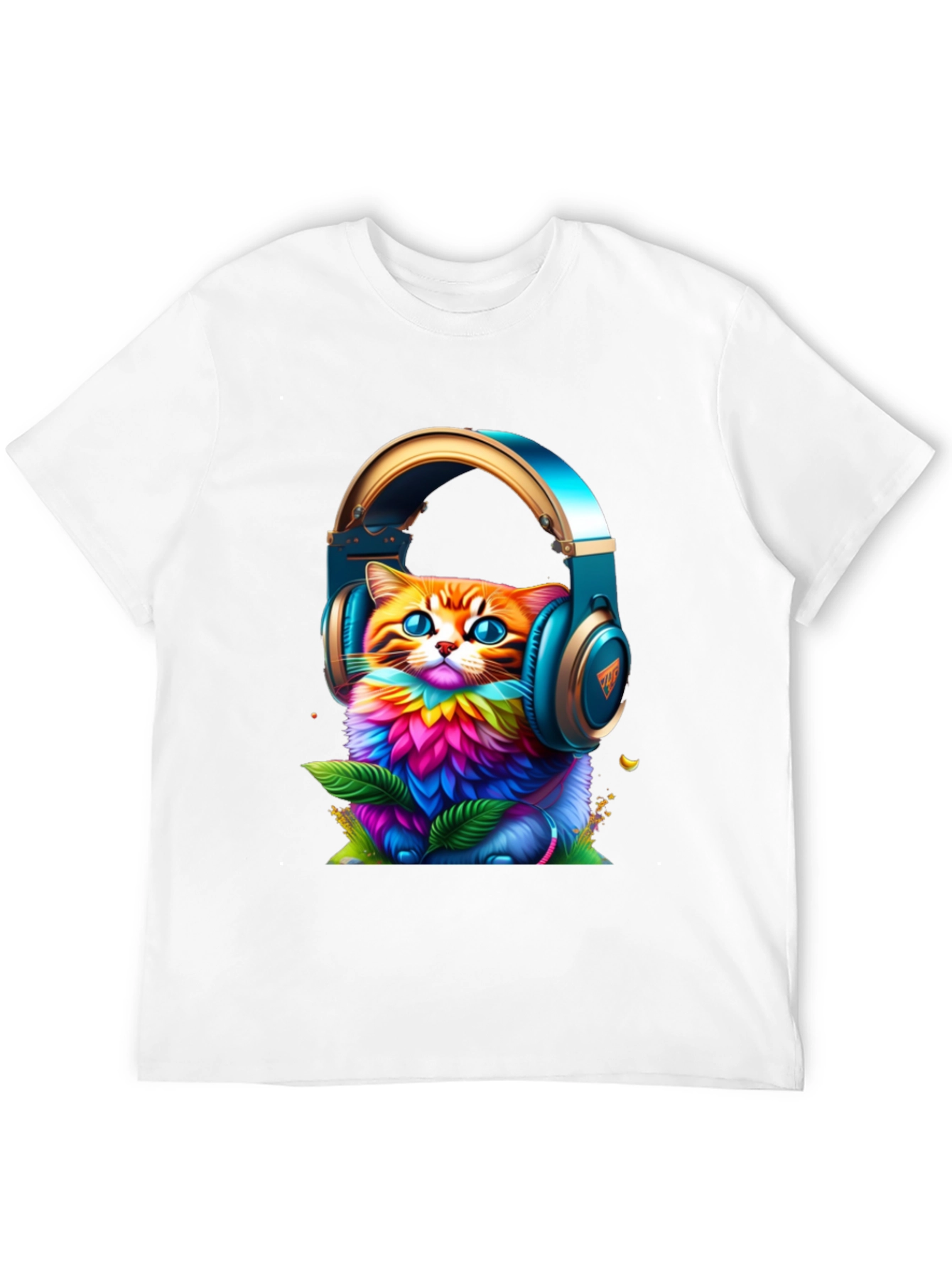 Vibrant Cat in Headphones Graphic Tee