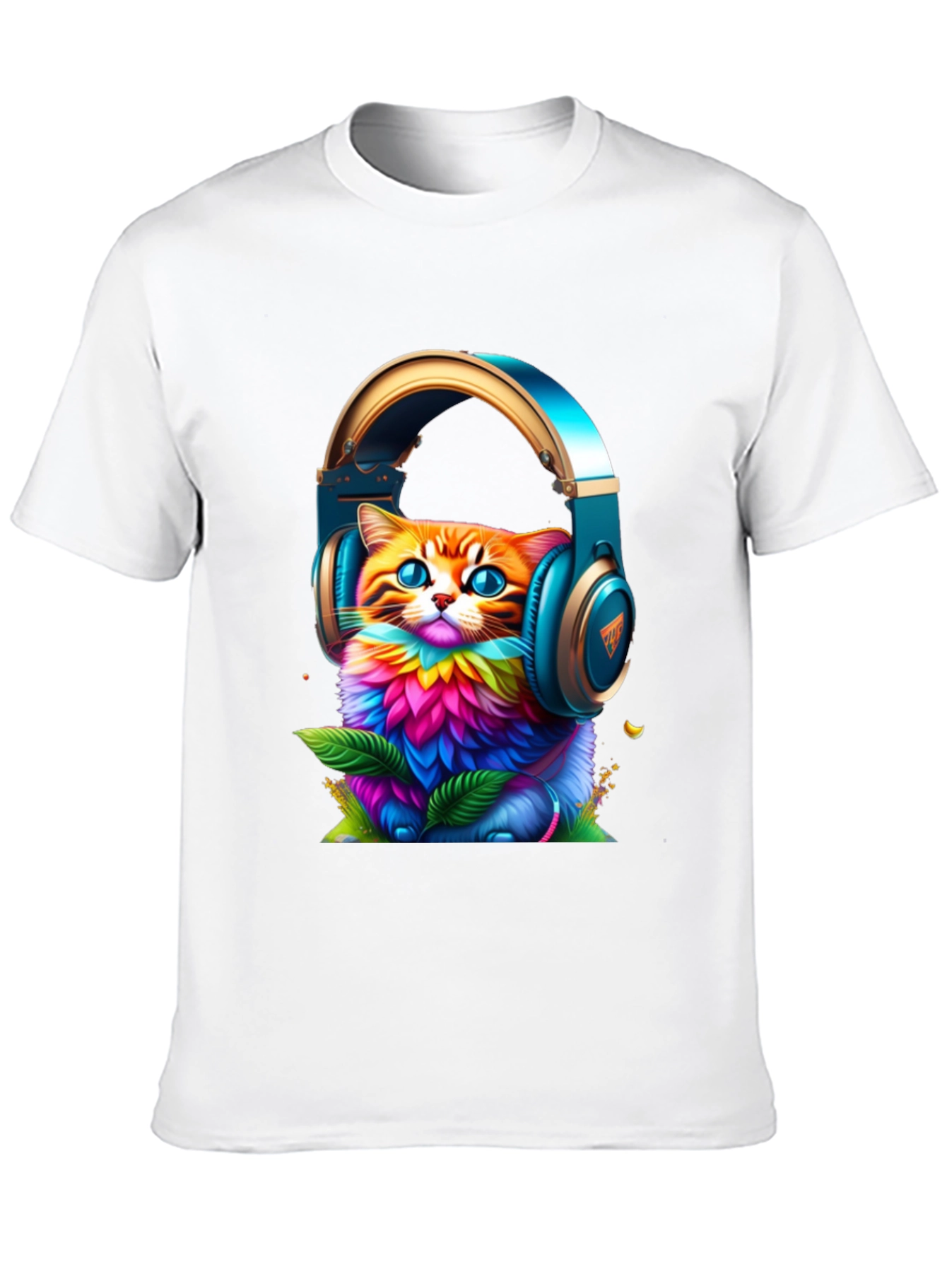 Vibrant Cat in Headphones Graphic Tee
