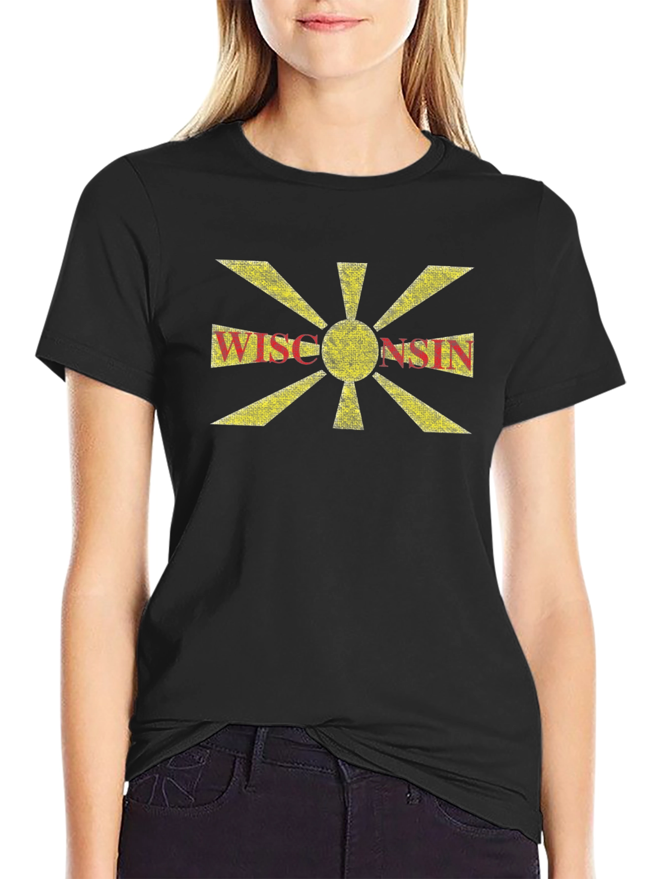 Wisconsin Graphic Tee - Distressed Sunburst Design