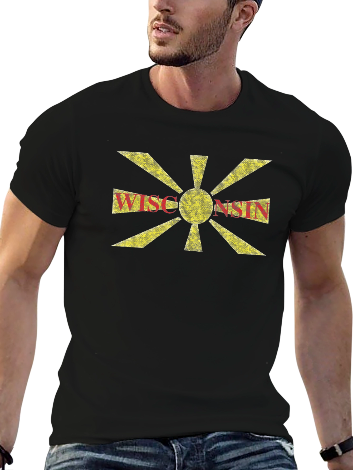 Wisconsin Graphic Tee - Distressed Sunburst Design