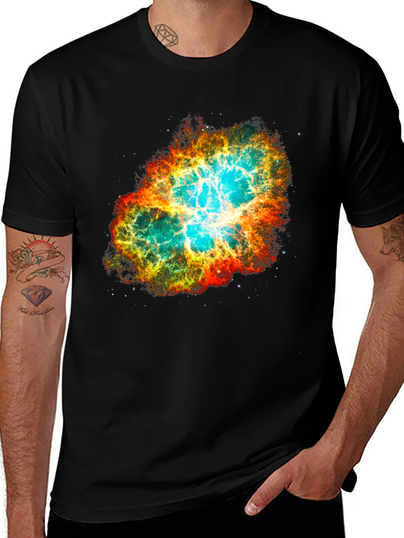 Nebula Galaxy Print Black T-Shirt