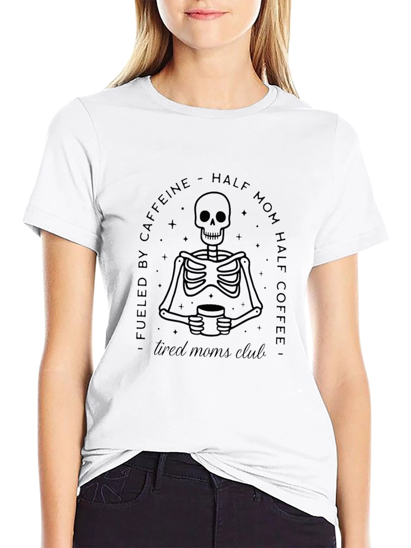 Half Mom Half Coffee Skeleton Graphic Tee
