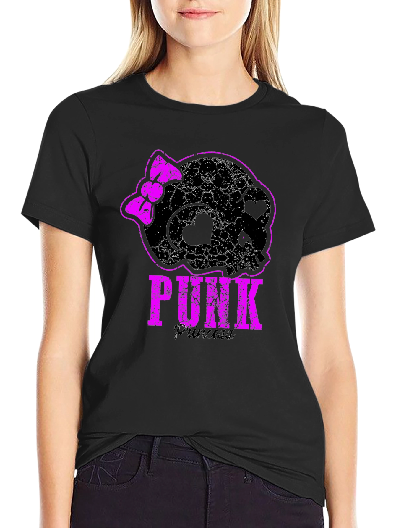 Punk Princess Black T-Shirt Skull With Bow