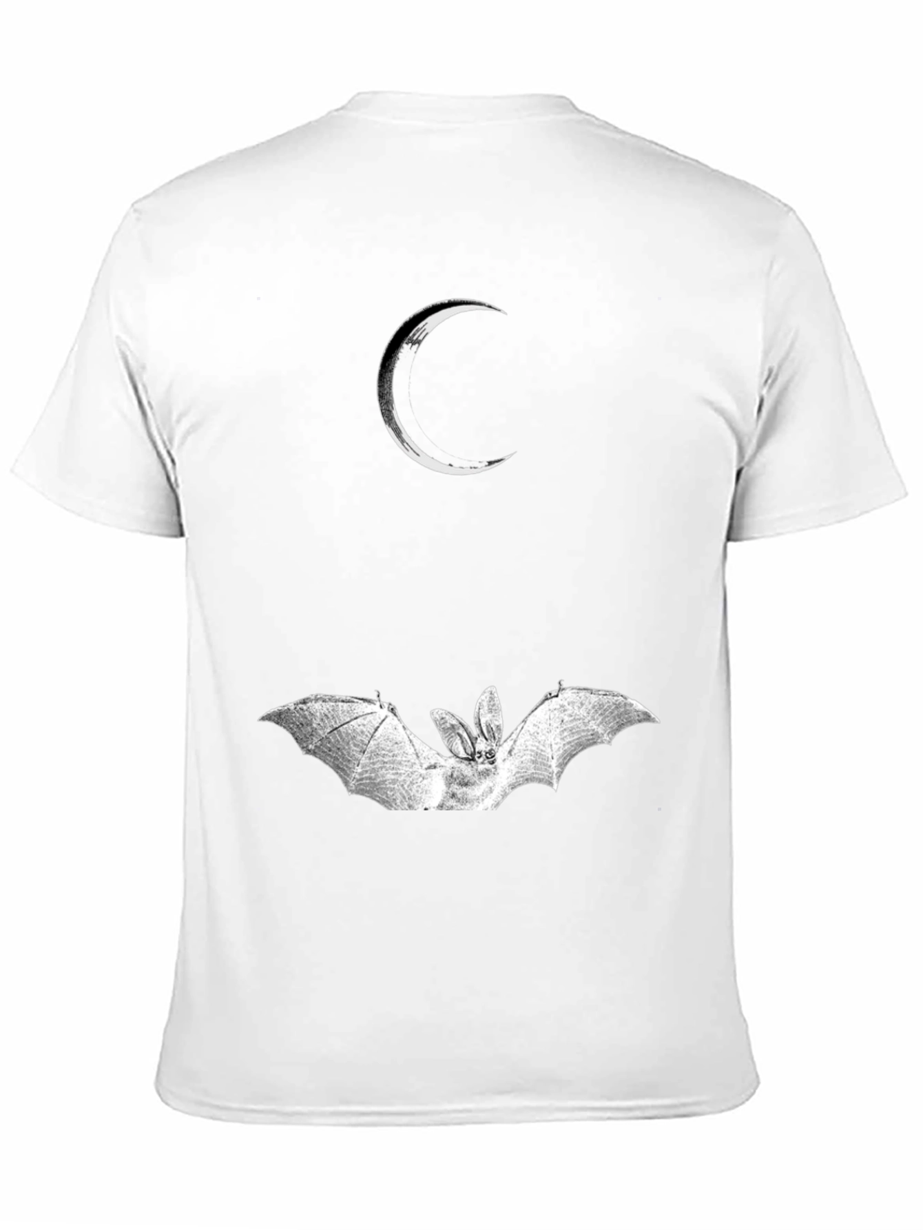 Crescent Moon and Bat Graphic Black T-Shirt
