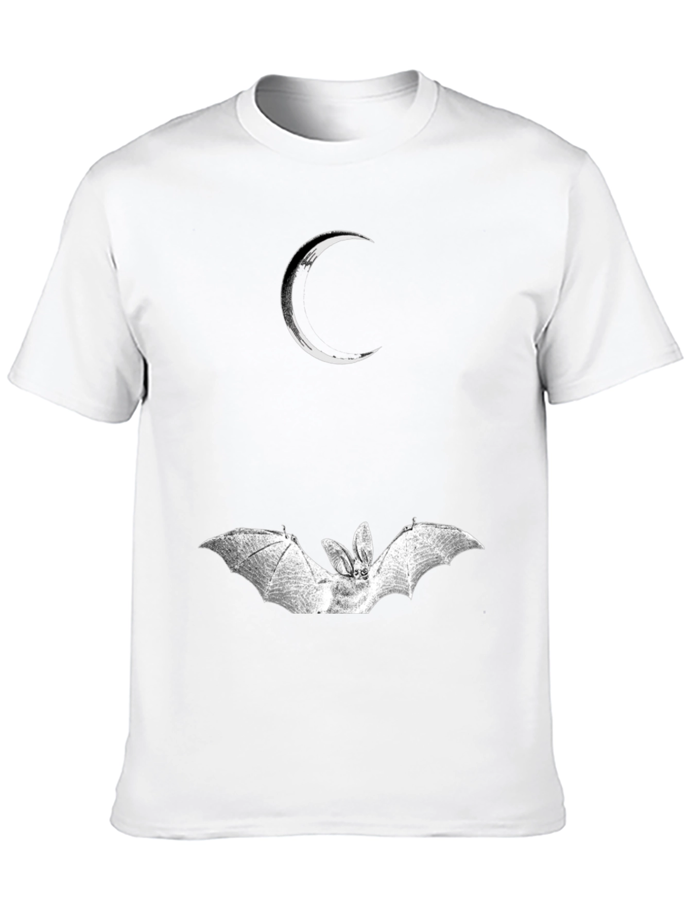 Crescent Moon and Bat Graphic Black T-Shirt