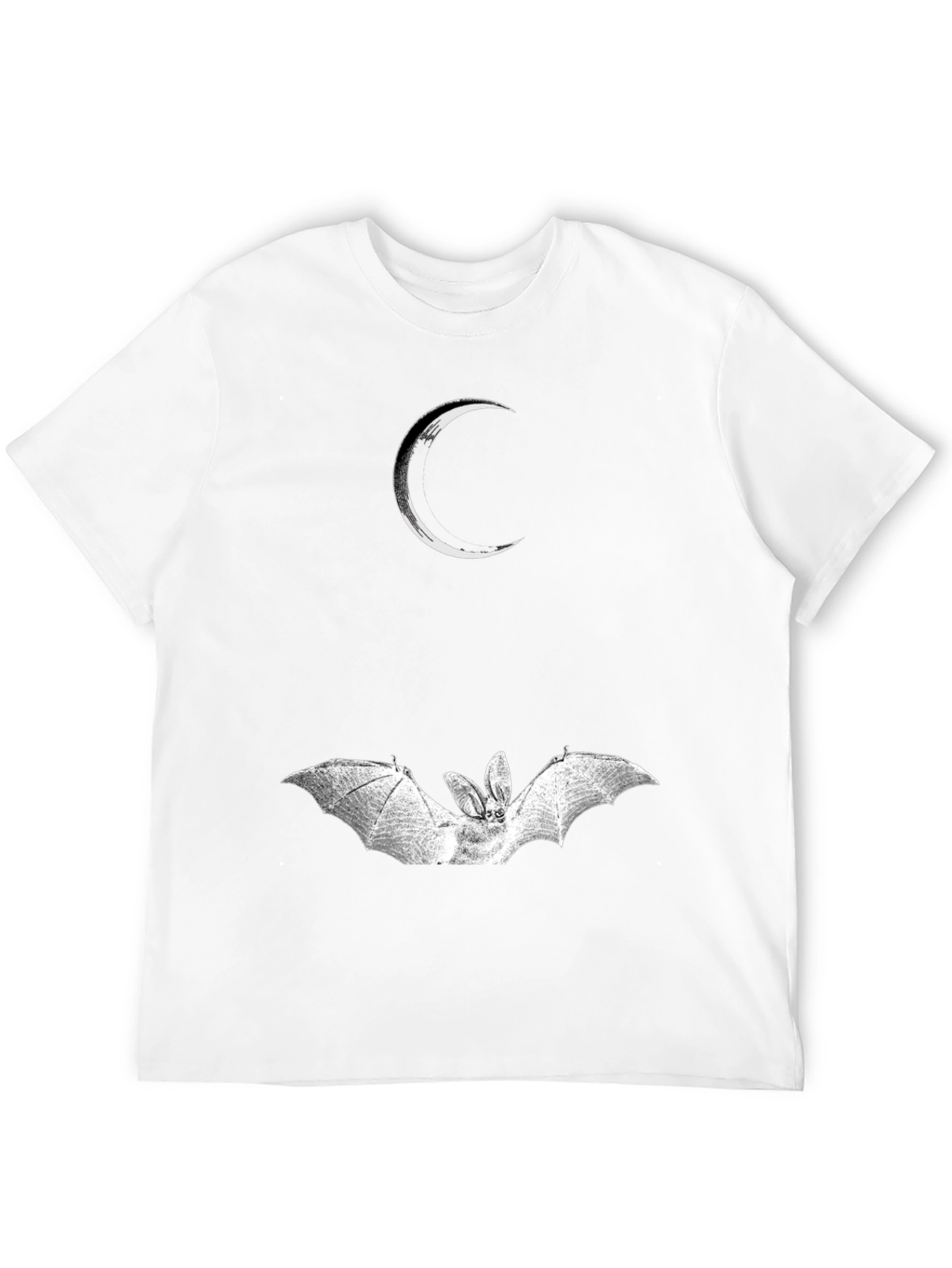 Crescent Moon and Bat Graphic Black T-Shirt