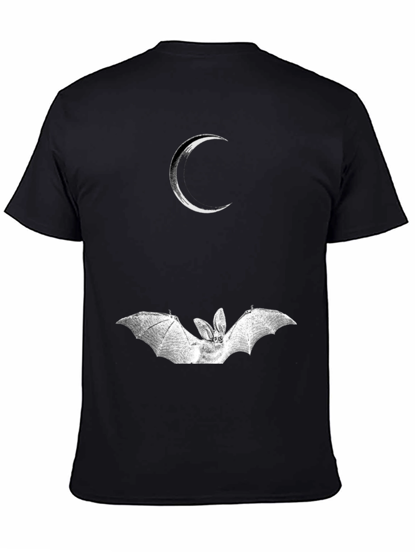 Crescent Moon and Bat Graphic Black T-Shirt