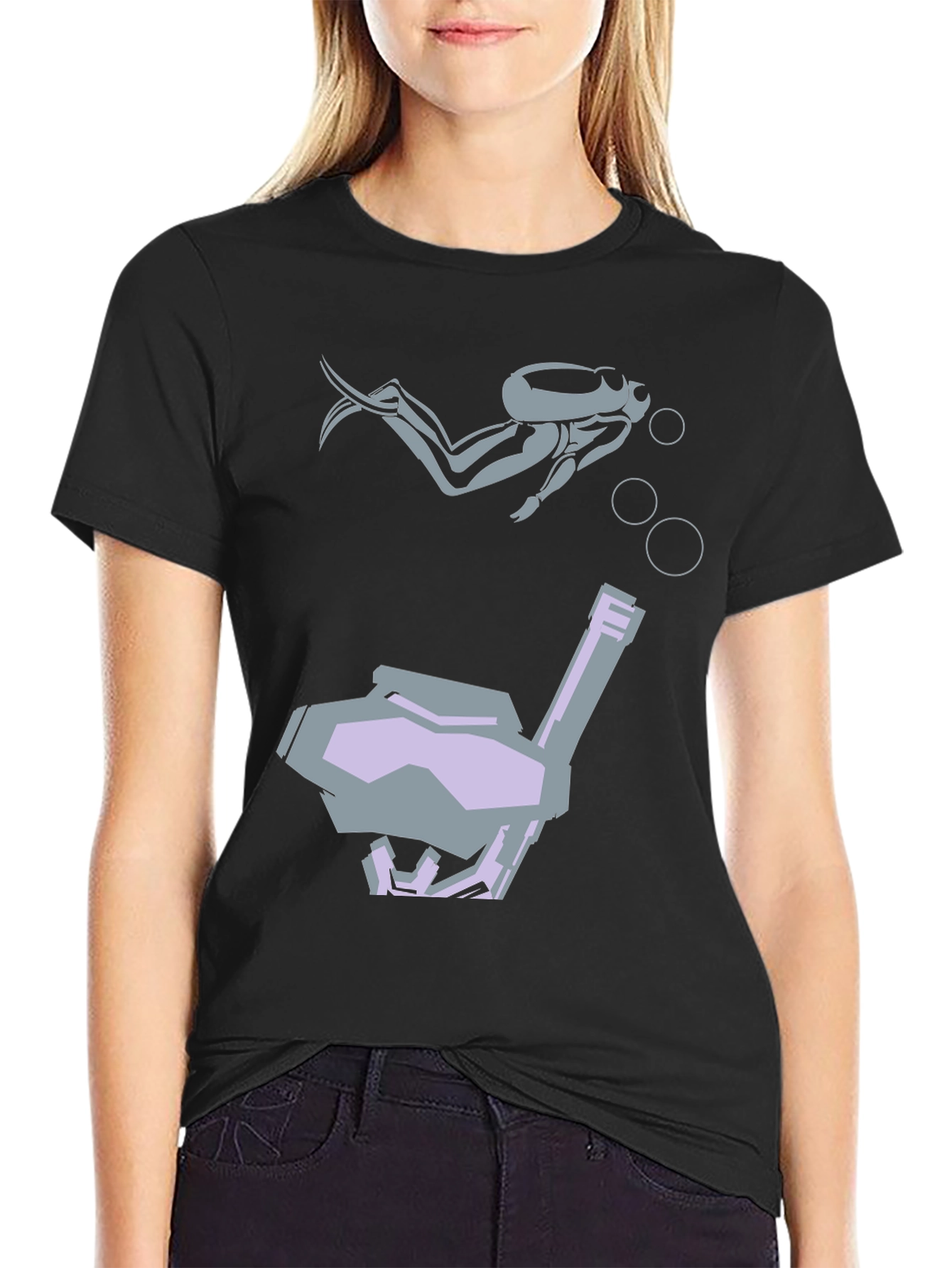 Diver Graphic Tee - Black Cotton T-Shirt