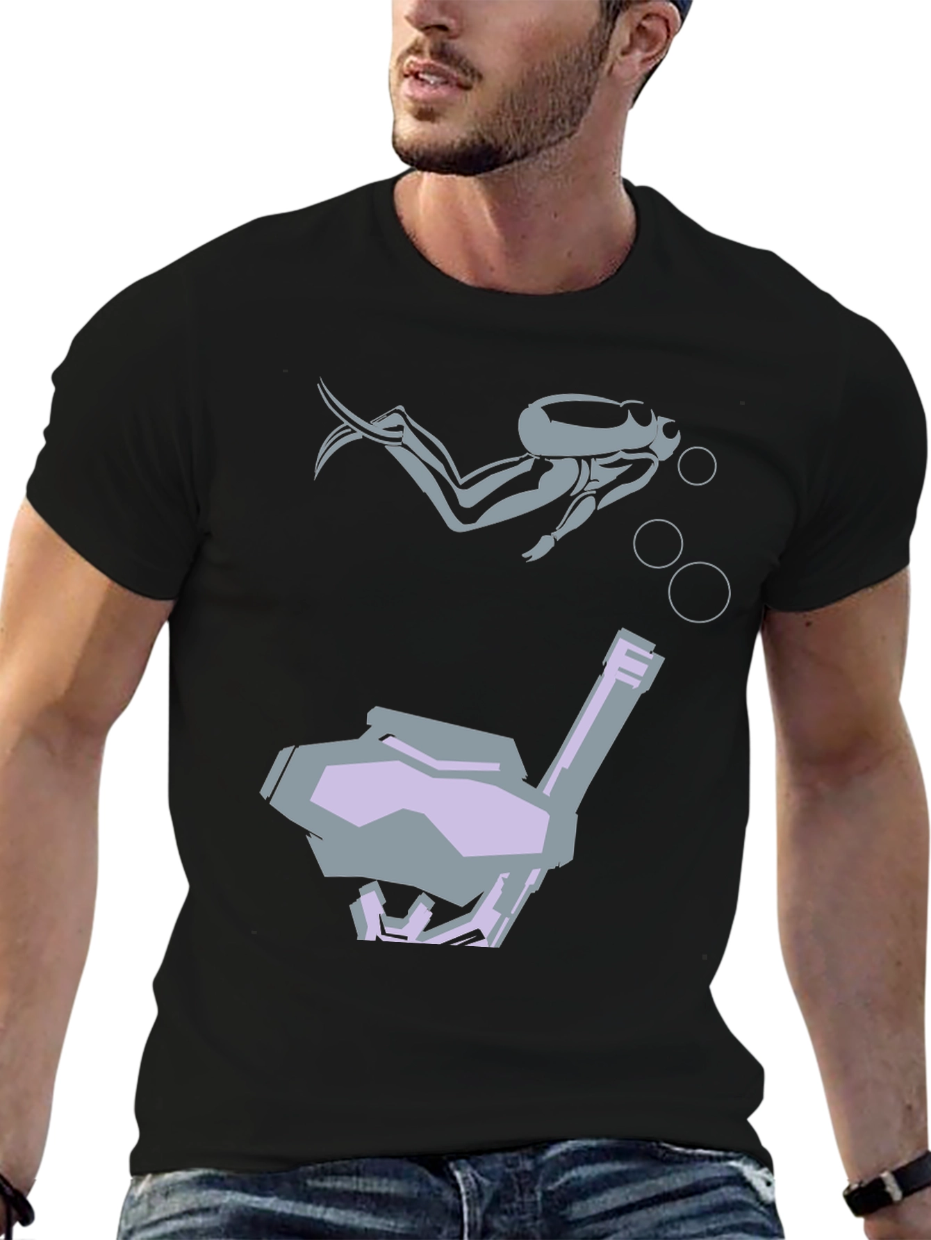 Diver Graphic Tee - Black Cotton T-Shirt