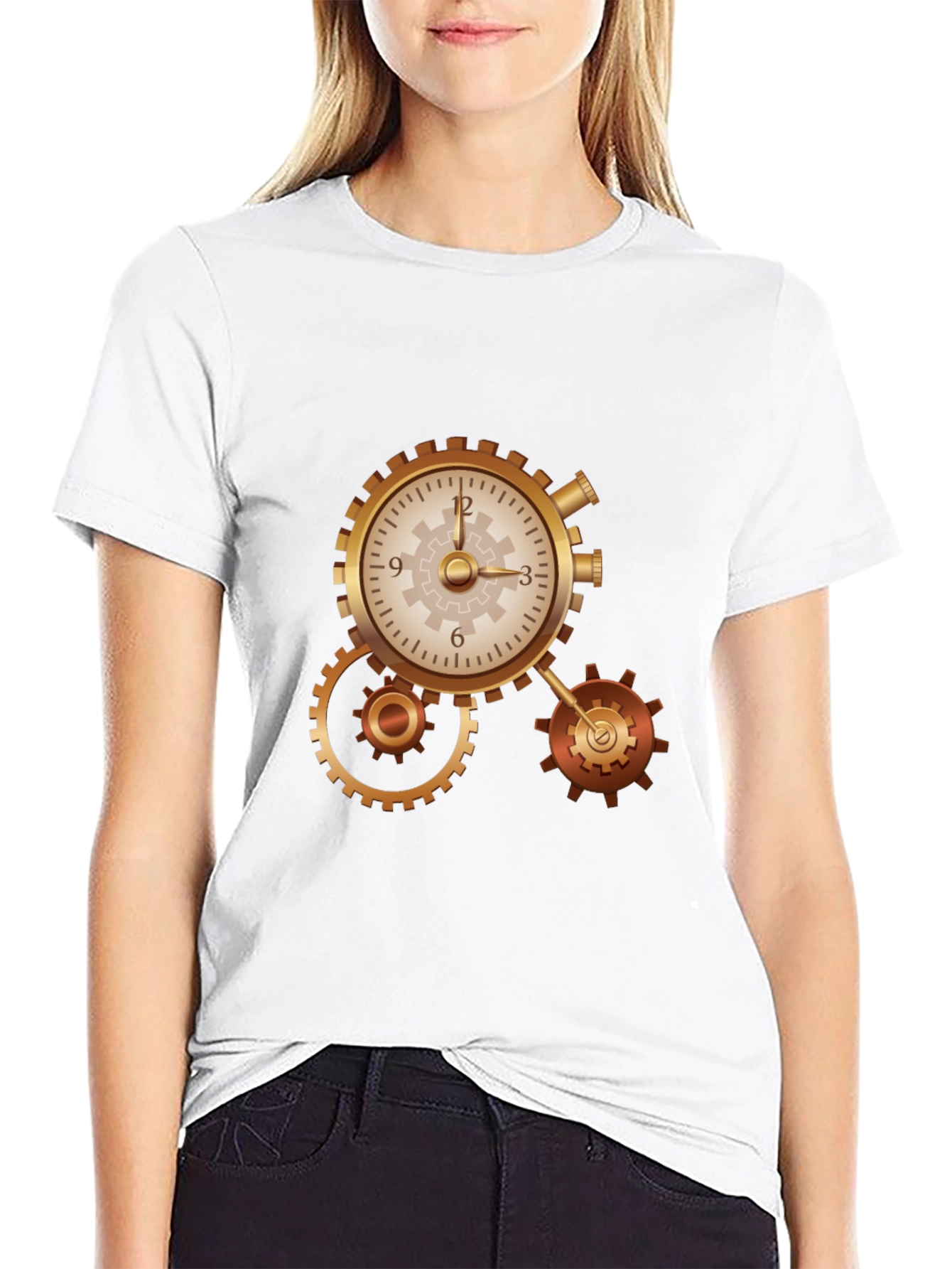 Steampunk Clockwork Gear Design Black T-Shirt