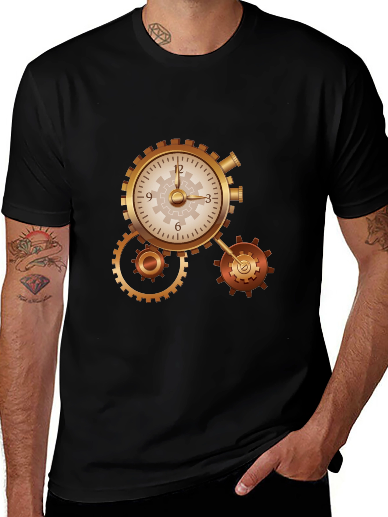 Steampunk Clockwork Gear Design Black T-Shirt