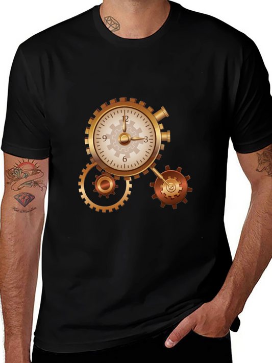 Steampunk Clockwork Gear Design Black T-Shirt