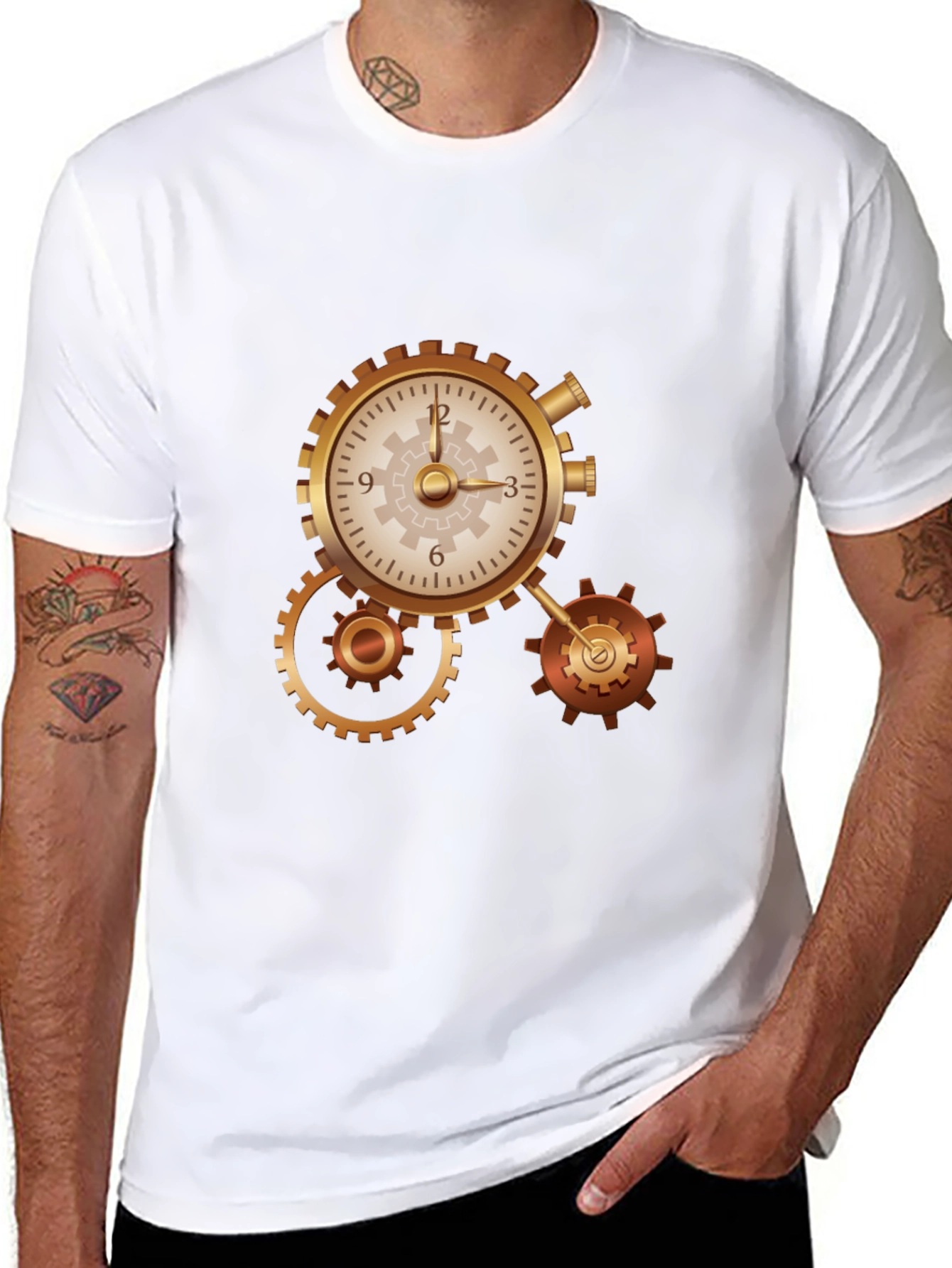 Steampunk Clockwork Gear Design Black T-Shirt