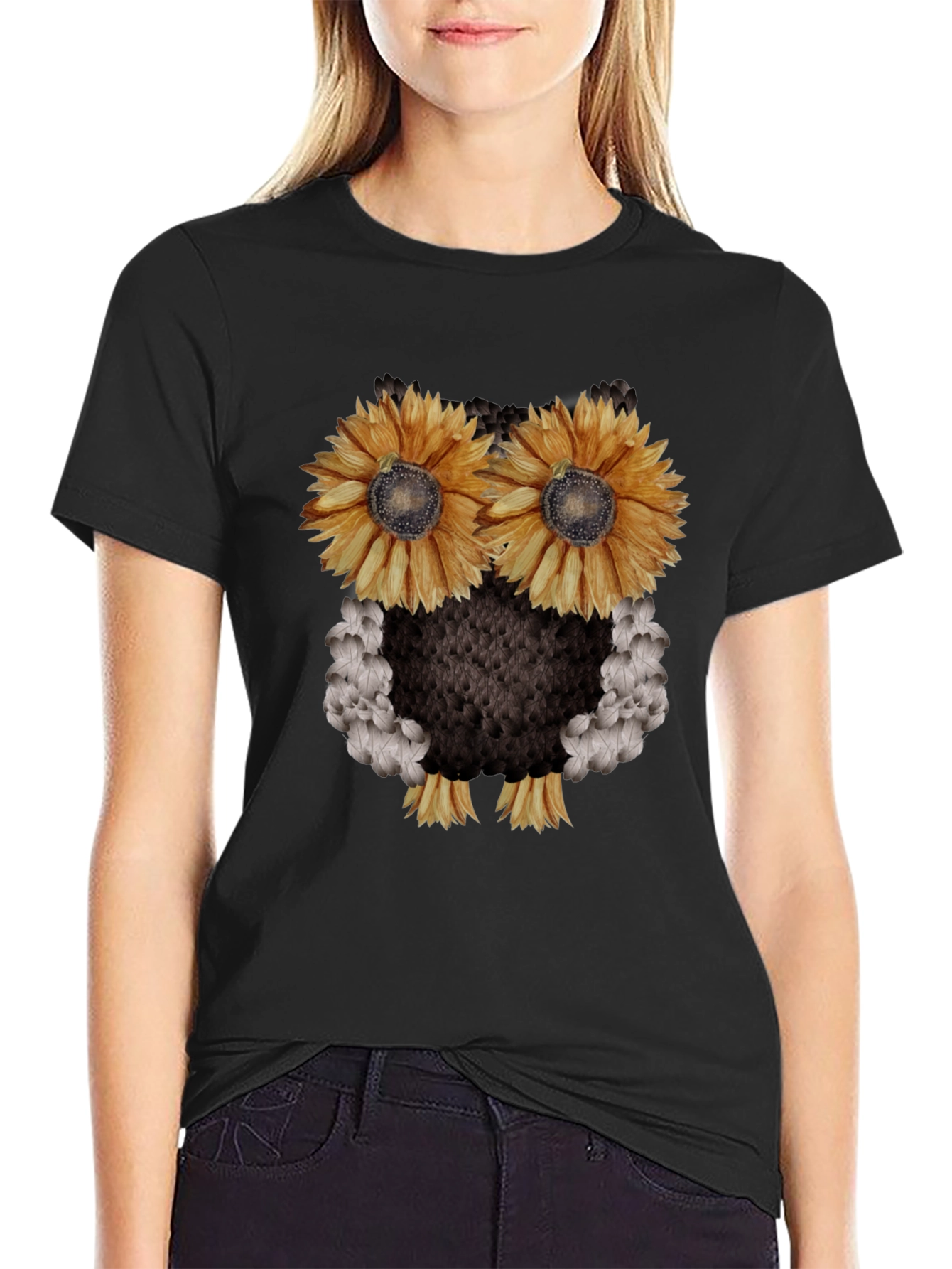 Sunflower Owl Graphic Tee - Black