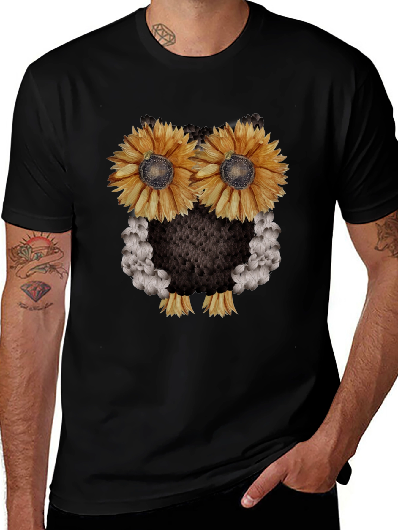 Sunflower Owl Graphic Tee - Black