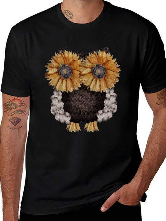 Sunflower Owl Graphic Tee - Black