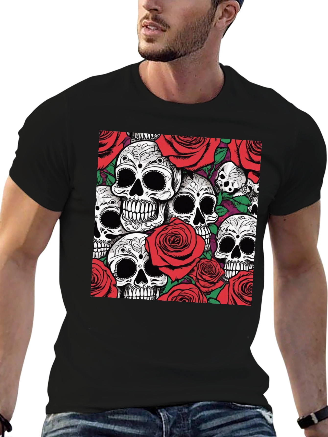 Skulls & Roses Graphic Tee - Unique Dark Style
