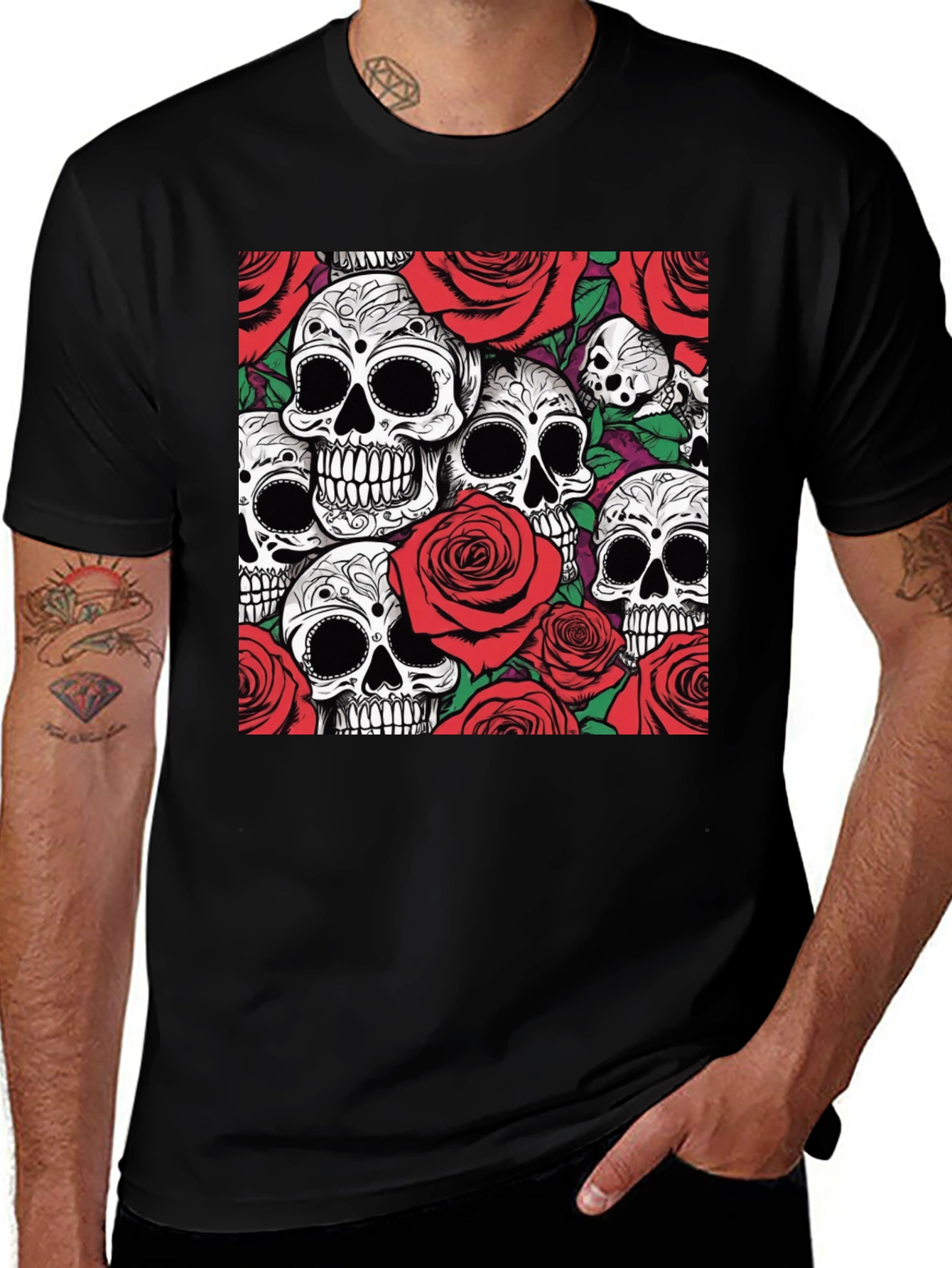 Skulls & Roses Graphic Tee - Unique Dark Style