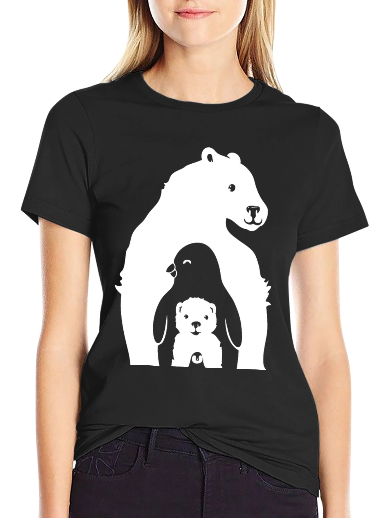 Bear Penguin Cub Graphic Tee - Black