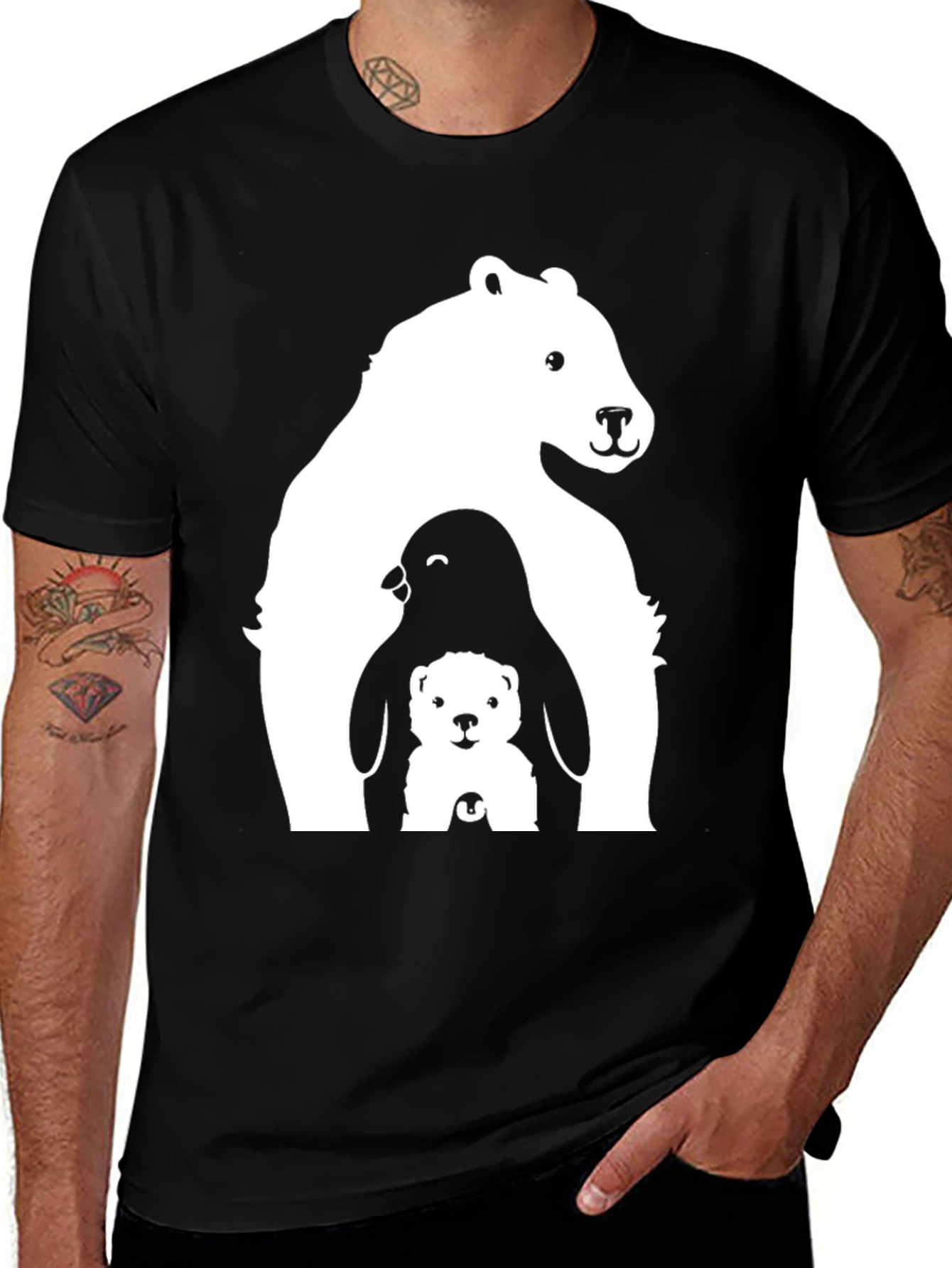 Bear Penguin Cub Graphic Tee - Black