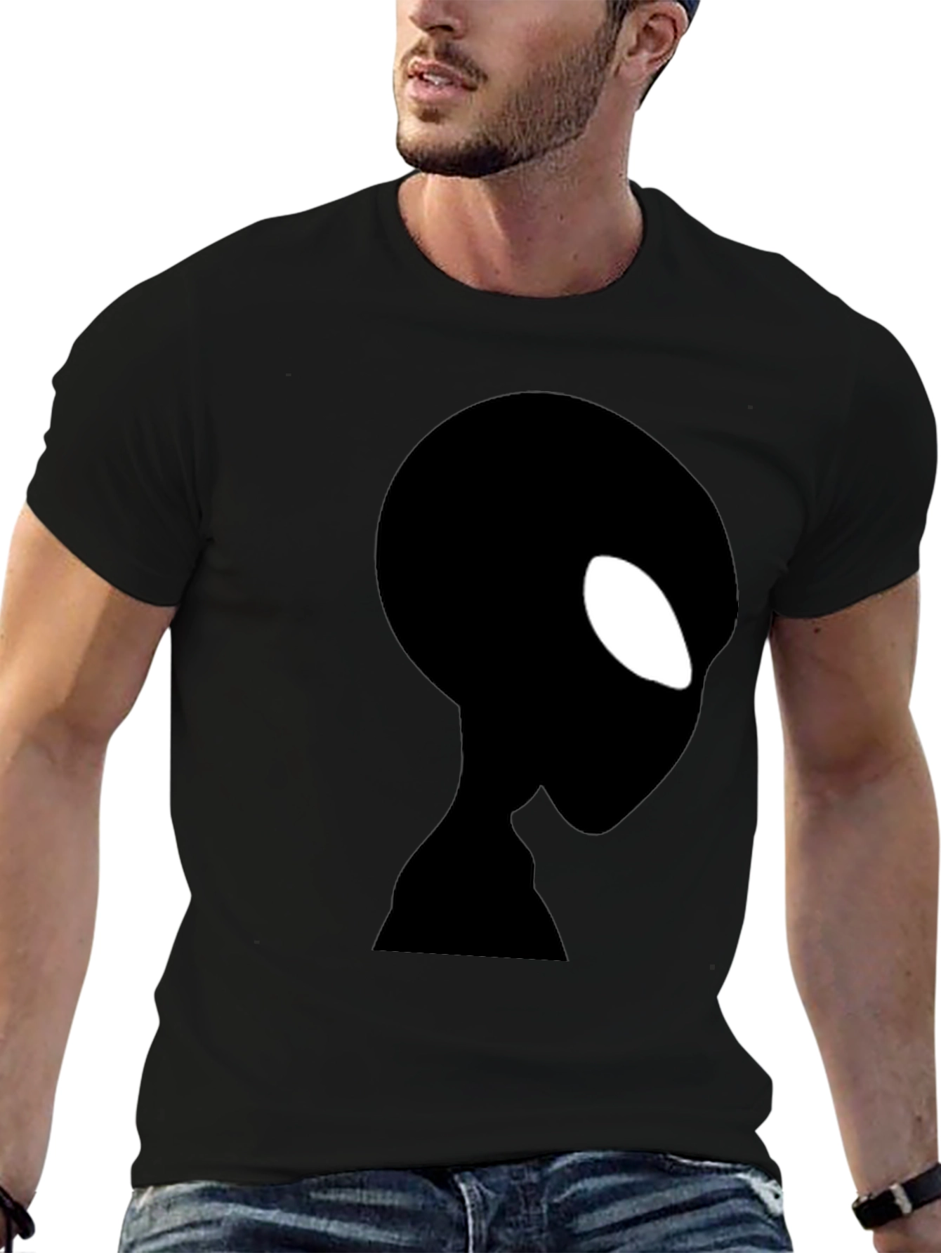 Alien Silhouette Graphic Black T-Shirt