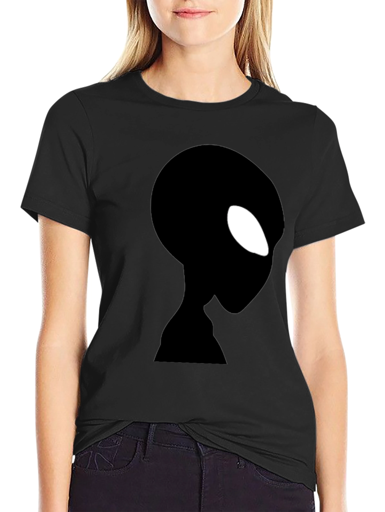 Alien Silhouette Graphic Black T-Shirt