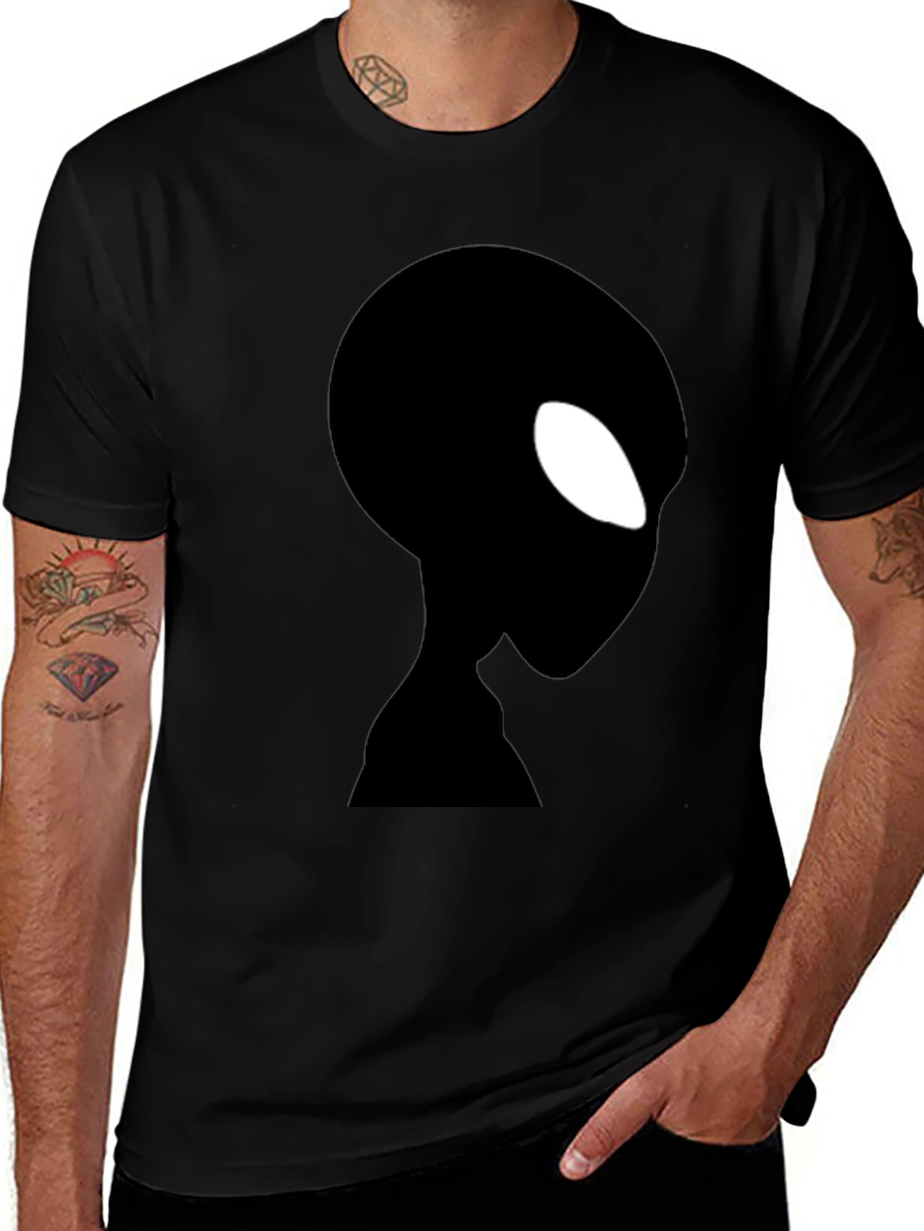 Alien Silhouette Graphic Black T-Shirt