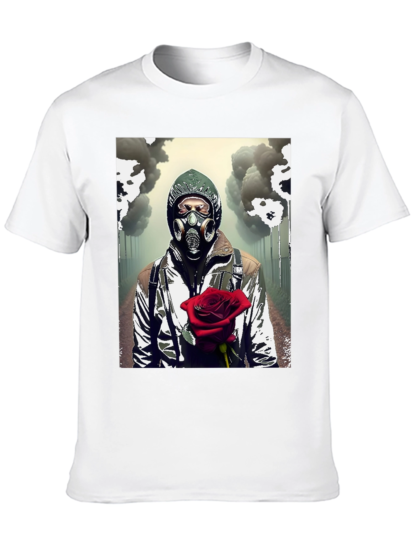 Dystopian Romance T-Shirt - Gas Mask Rose Graphic Tee