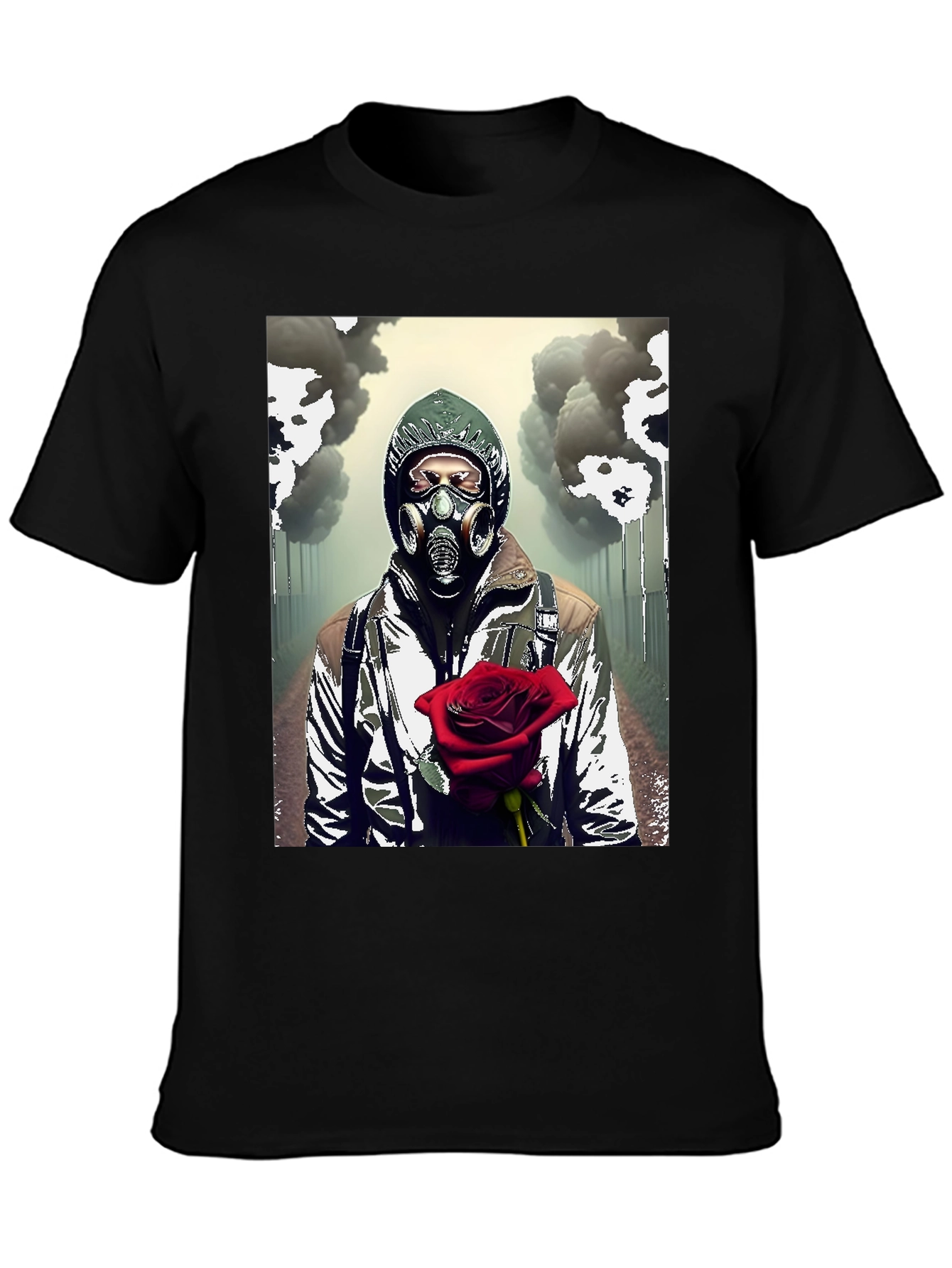 Dystopian Romance T-Shirt - Gas Mask Rose Graphic Tee