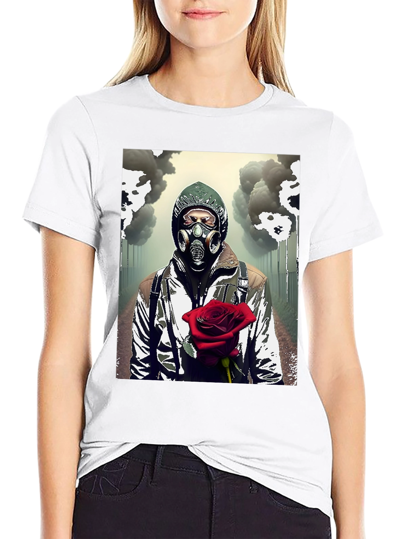 Dystopian Romance T-Shirt - Gas Mask Rose Graphic Tee
