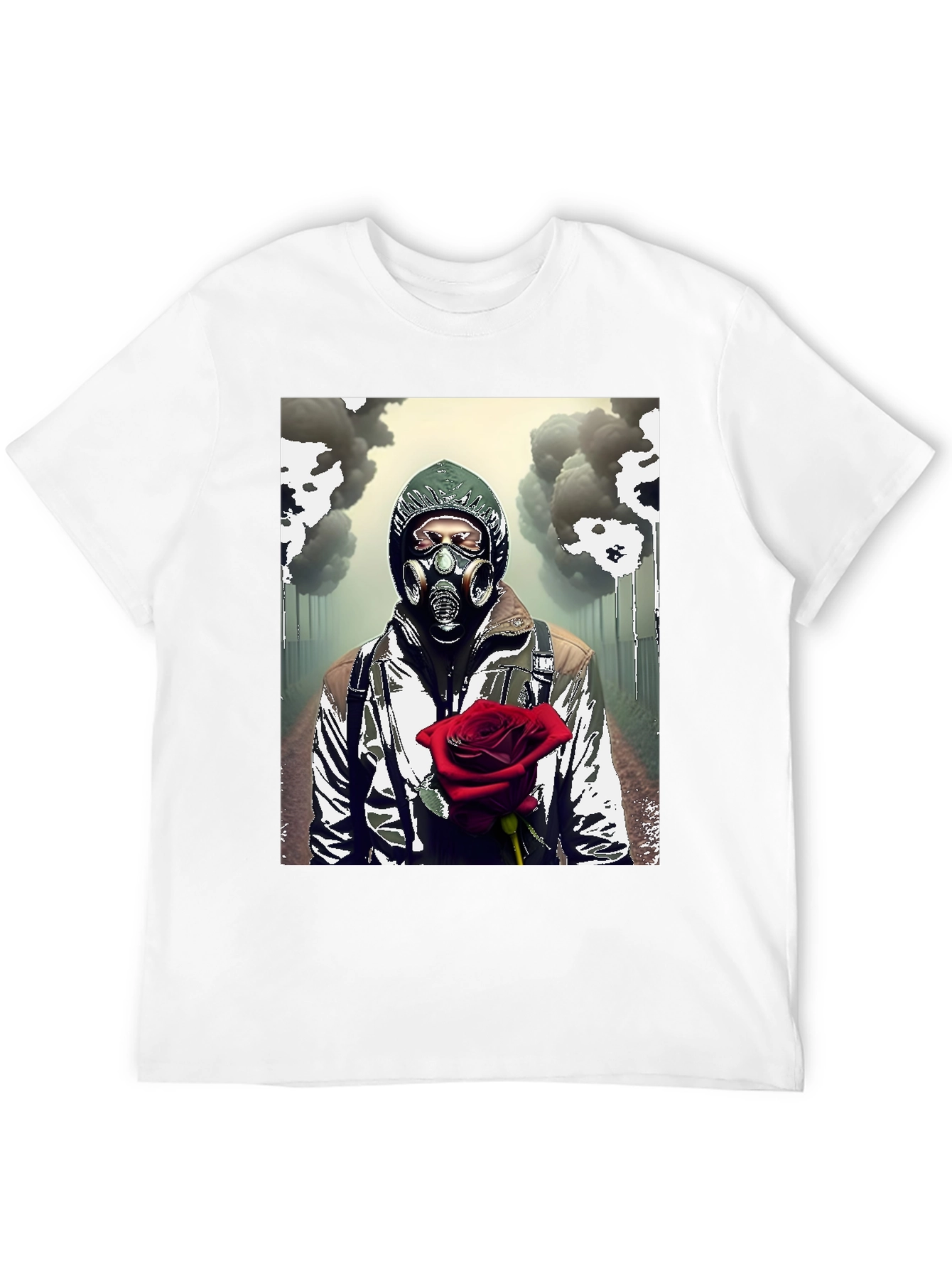 Dystopian Romance T-Shirt - Gas Mask Rose Graphic Tee