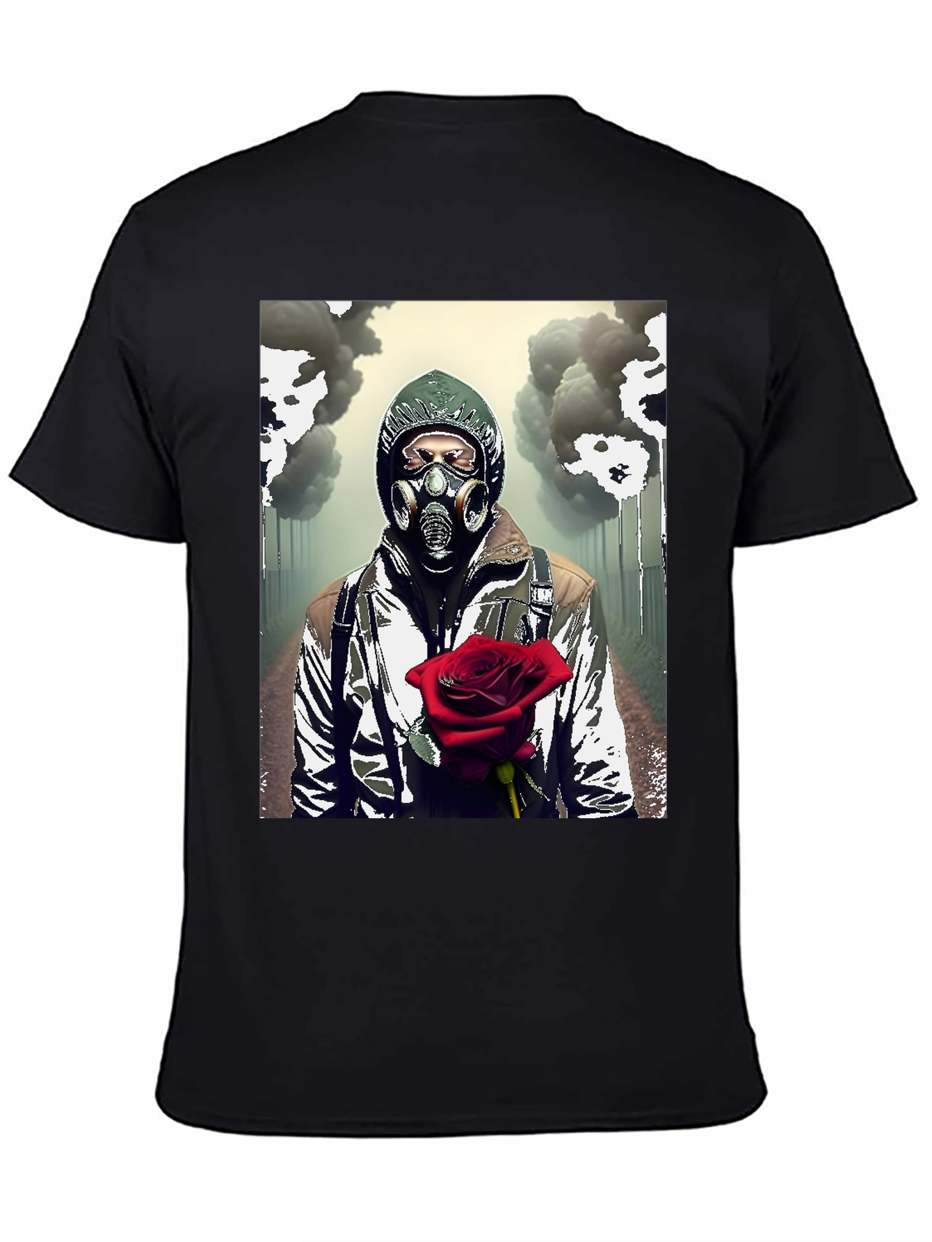 Dystopian Romance T-Shirt - Gas Mask Rose Graphic Tee