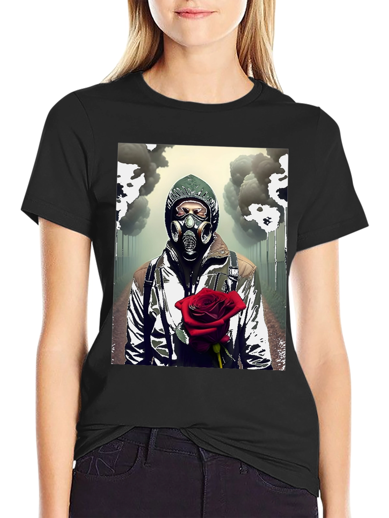Dystopian Romance T-Shirt - Gas Mask Rose Graphic Tee
