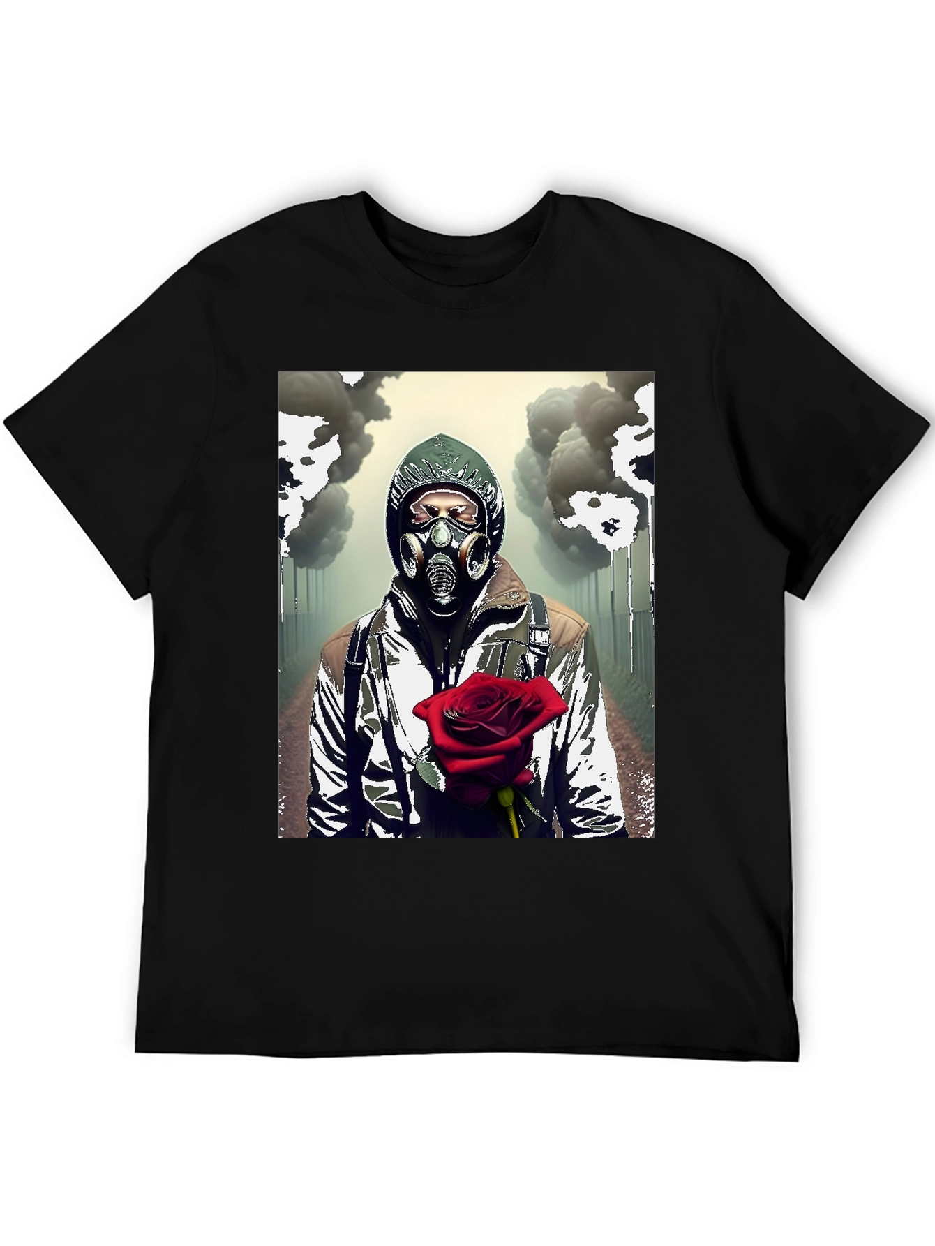 Dystopian Romance T-Shirt - Gas Mask Rose Graphic Tee