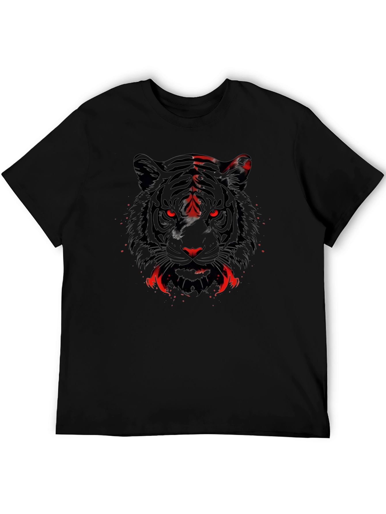 Mens Black Tiger Graphic Tee - Red Eyes