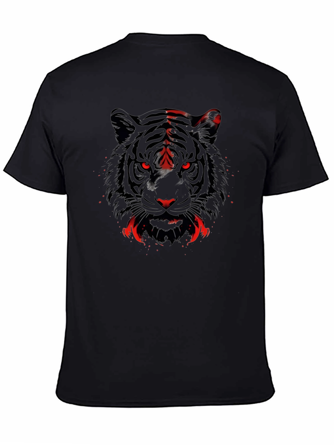 Mens Black Tiger Graphic Tee - Red Eyes