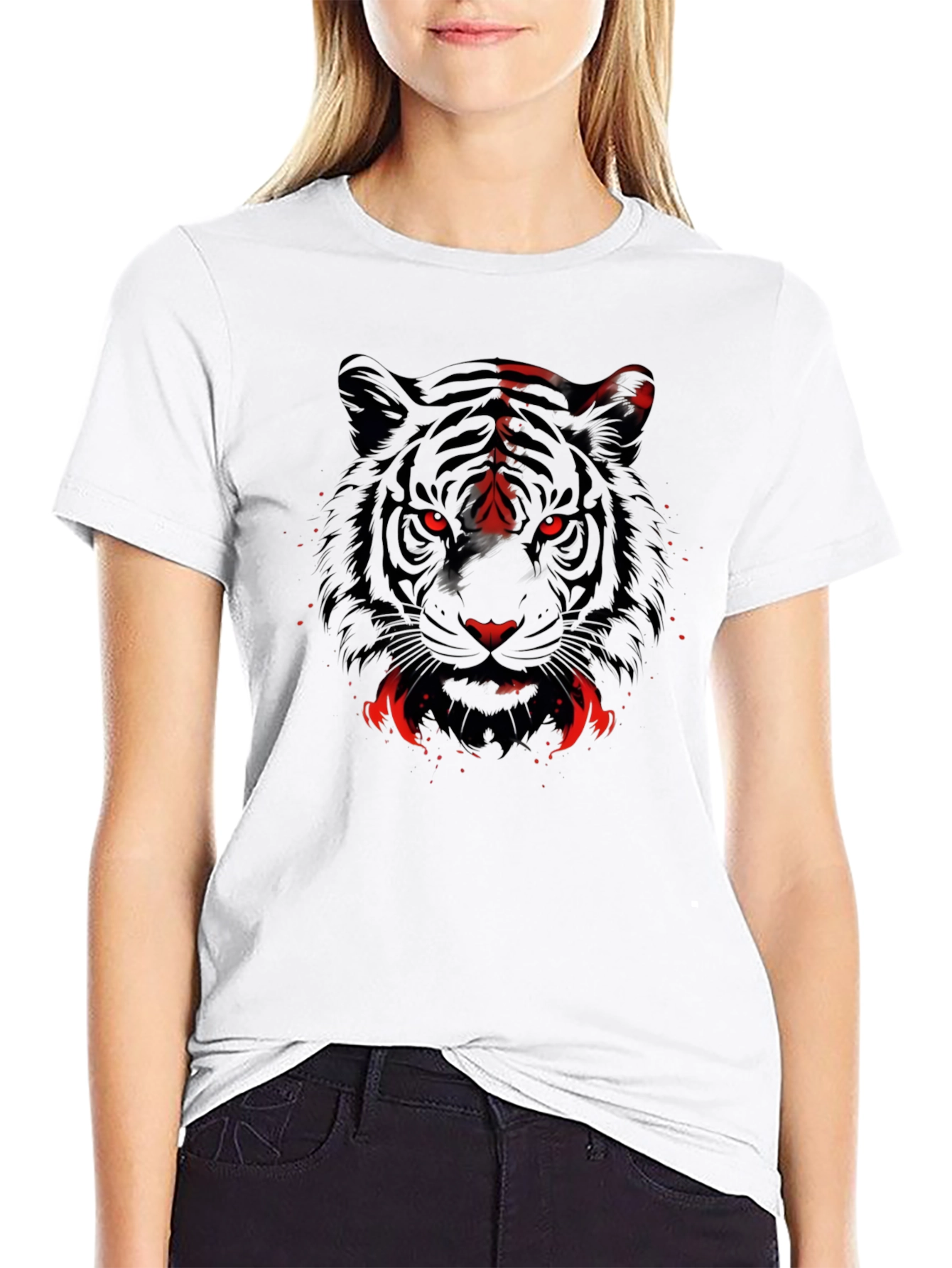 Mens Black Tiger Graphic Tee - Red Eyes
