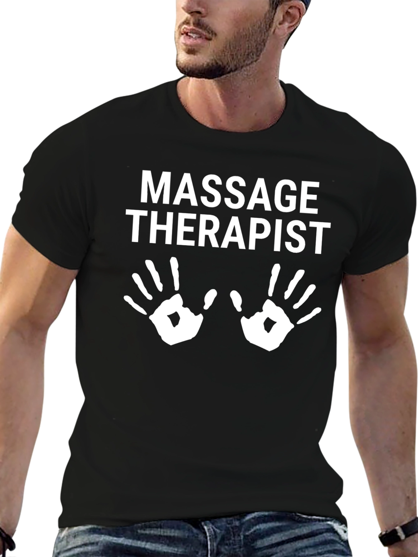 Massage Therapist T-Shirt with Hand Print Design - Black