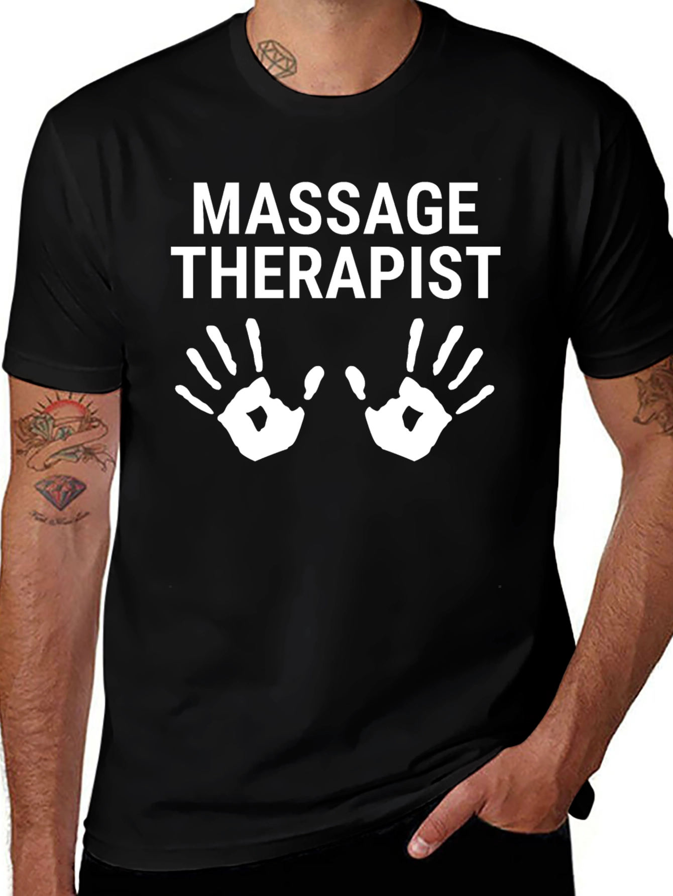 Massage Therapist T-Shirt with Hand Print Design - Black