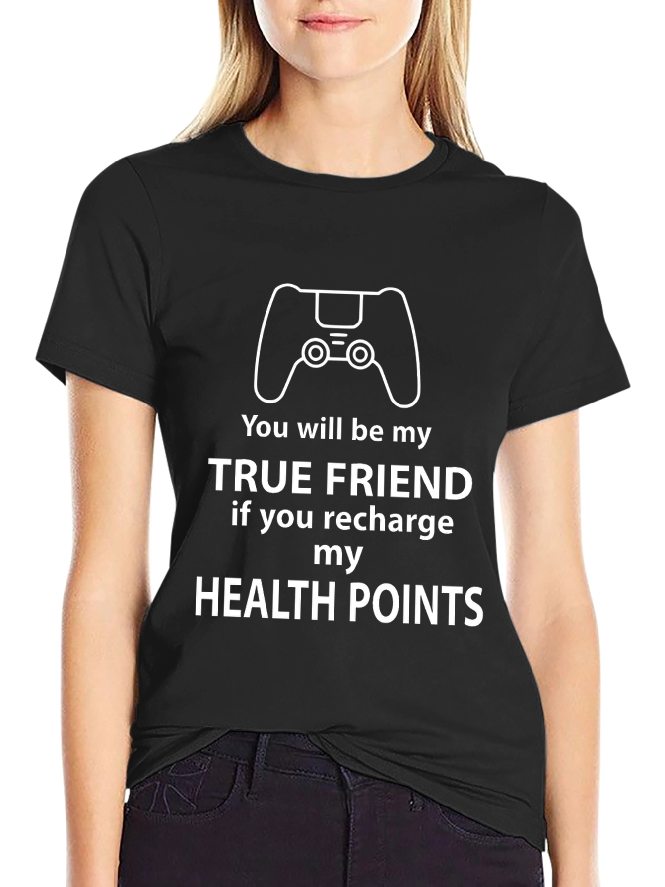 Gamer Recharge Health Points Graphic Tee - Black Cotton