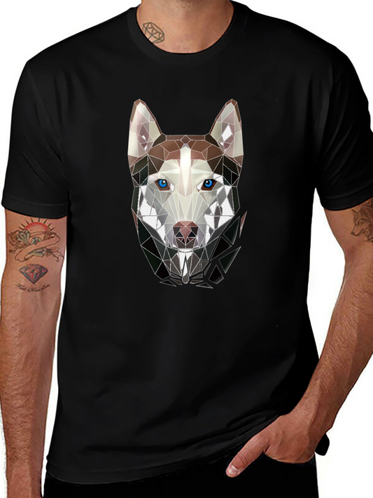 Geometric Husky Graphic Tee - Stylish Mens Black T-Shirt
