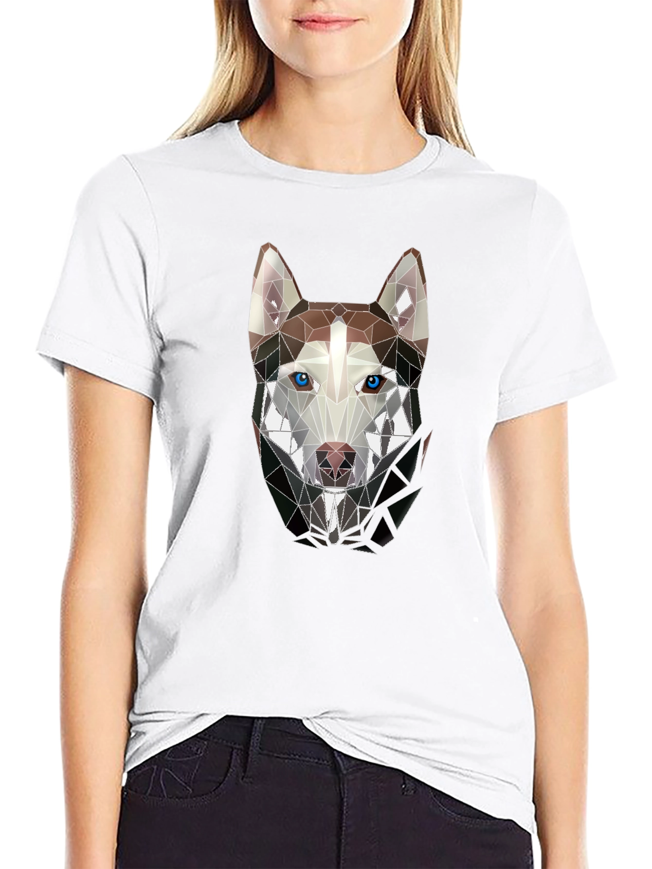 Geometric Husky Graphic Tee - Stylish Mens Black T-Shirt