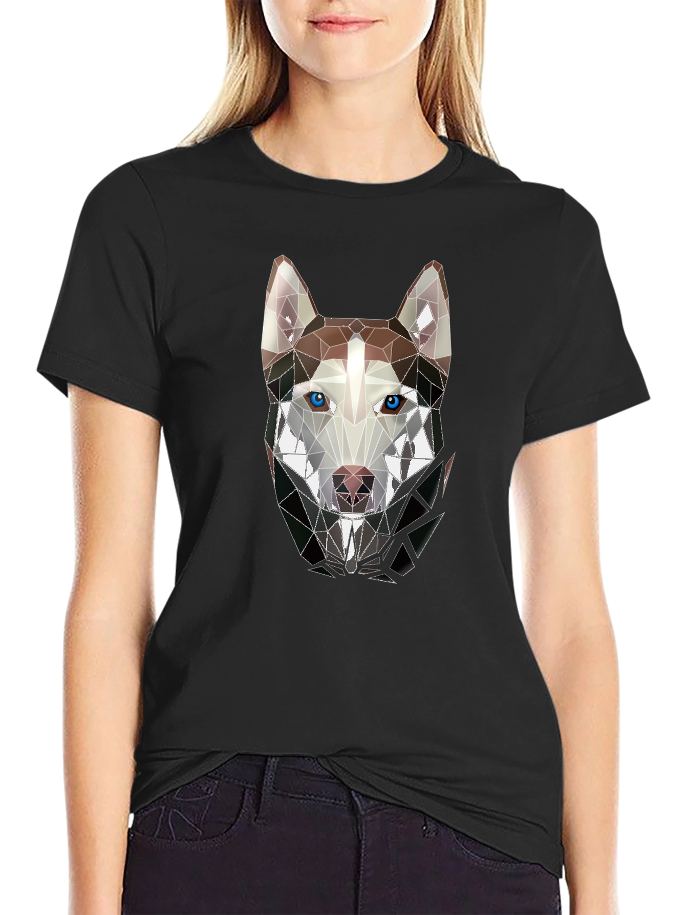 Geometric Husky Graphic Tee - Stylish Mens Black T-Shirt