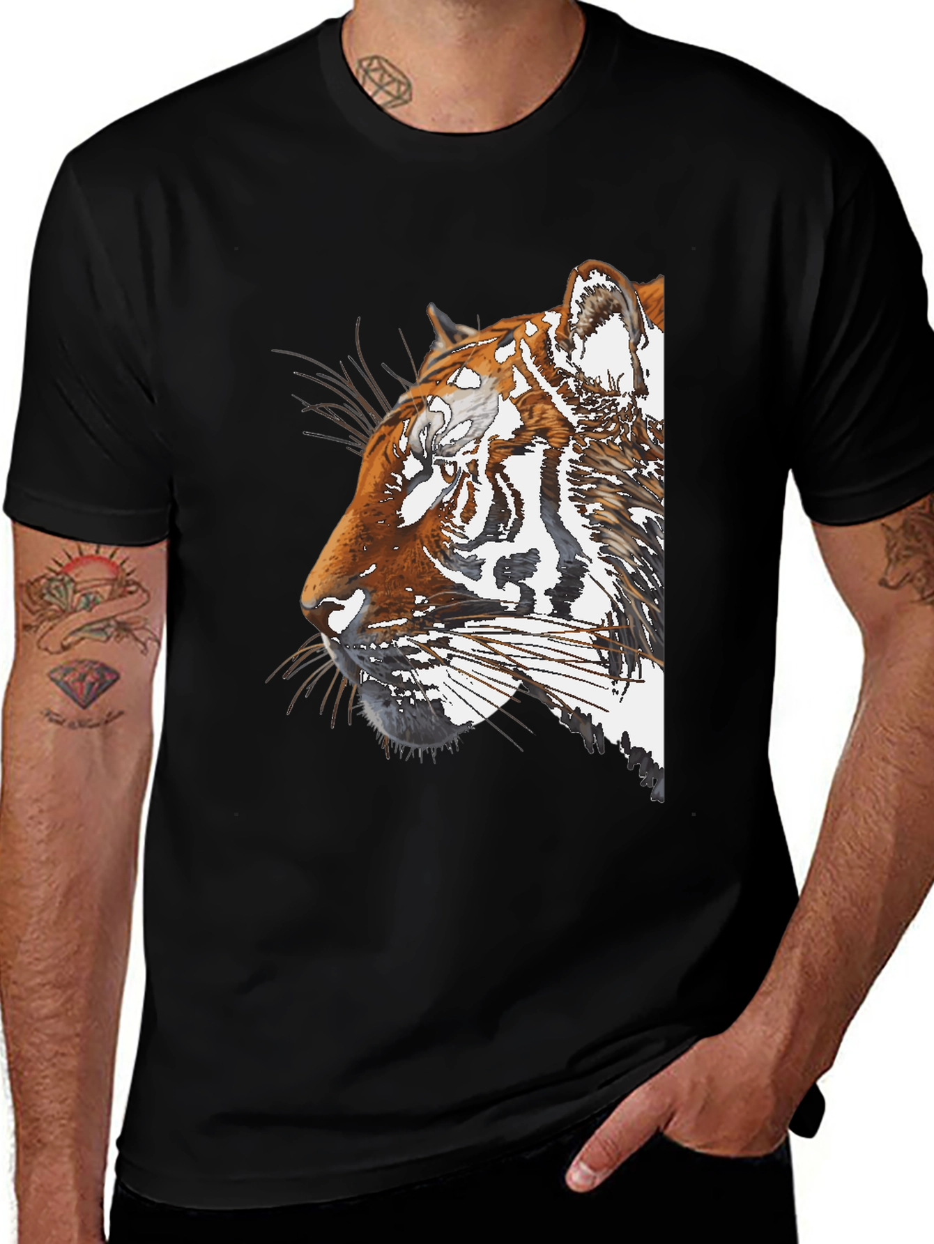 Tiger Portrait Graphic Black T-Shirt