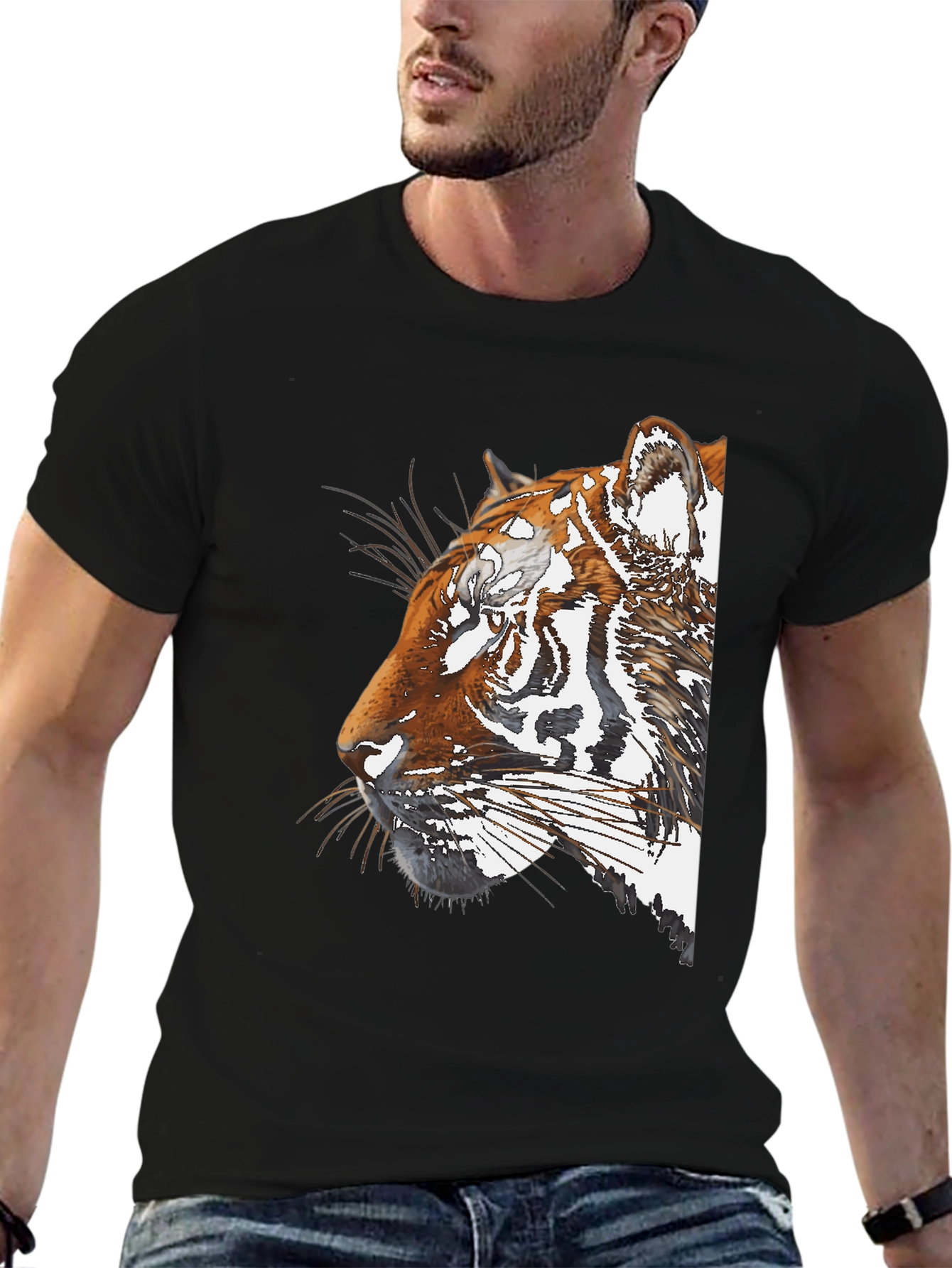 Tiger Portrait Graphic Black T-Shirt