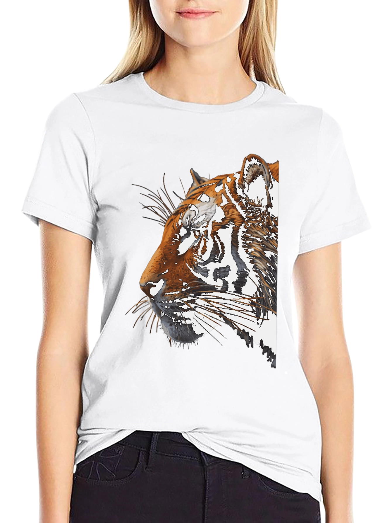 Tiger Portrait Graphic Black T-Shirt