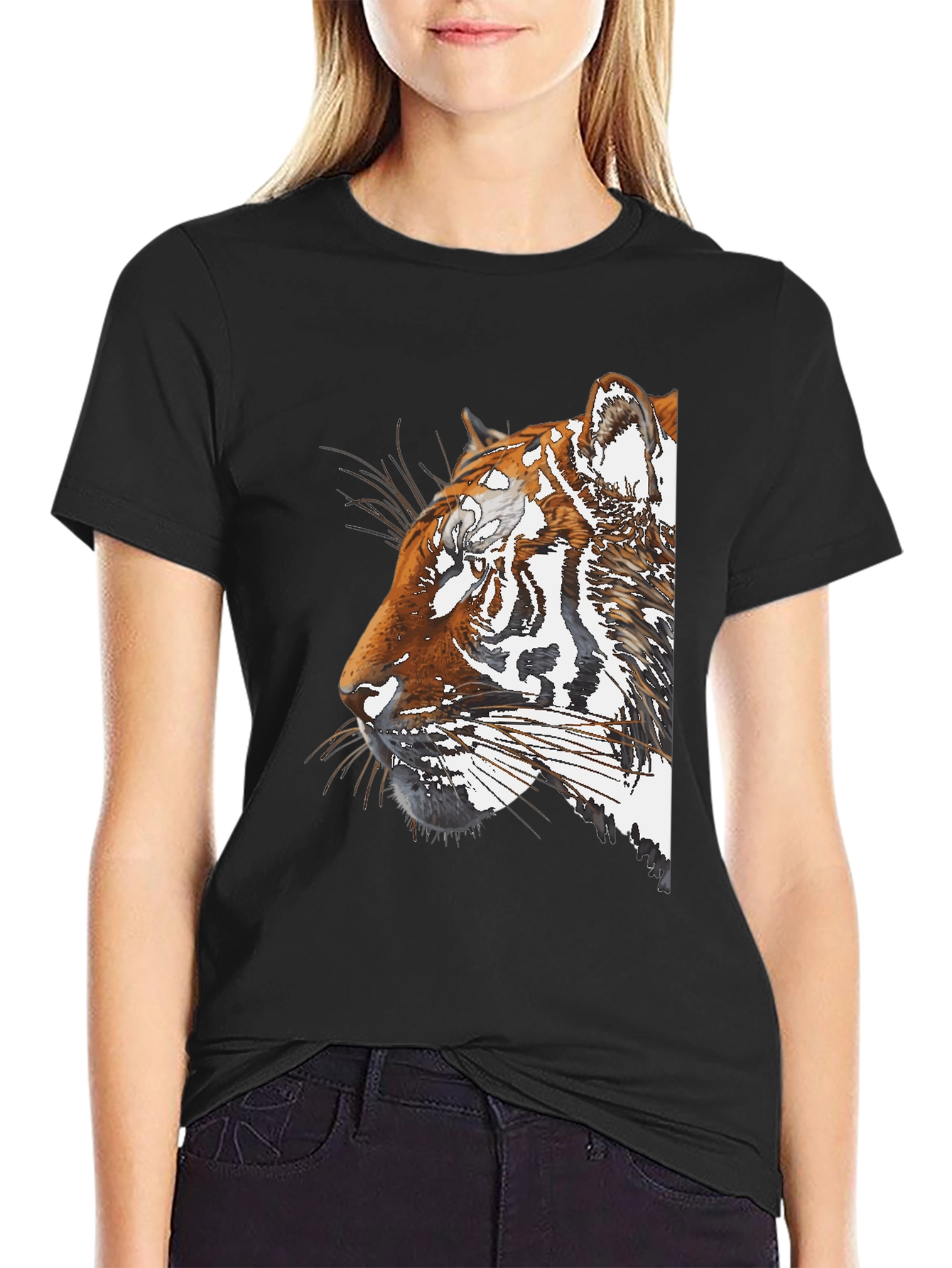 Tiger Portrait Graphic Black T-Shirt